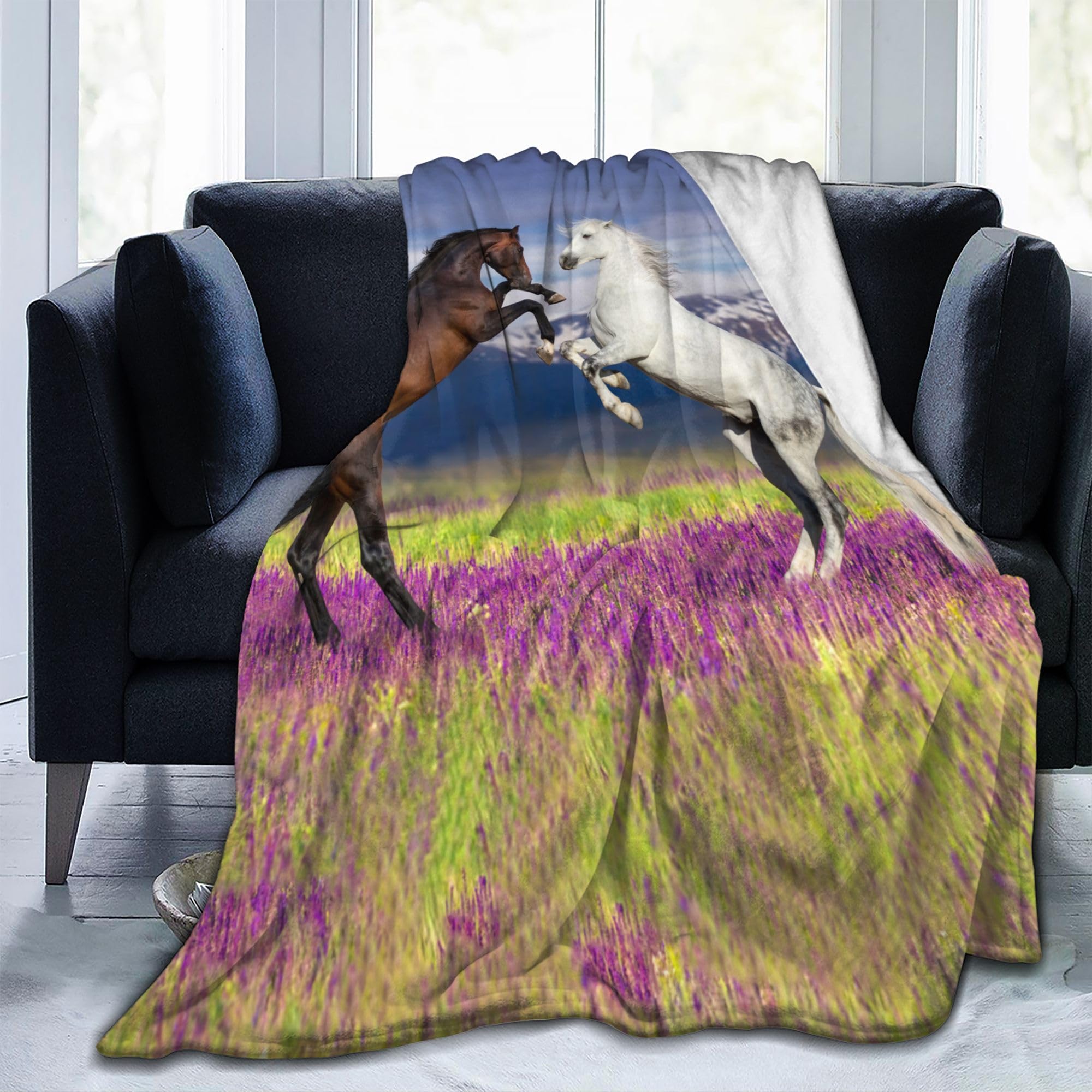 Pferdedecke Mit Blumenmuster – Weiches Fleece, Für Sofa & Bett, Leicht & Waschbar