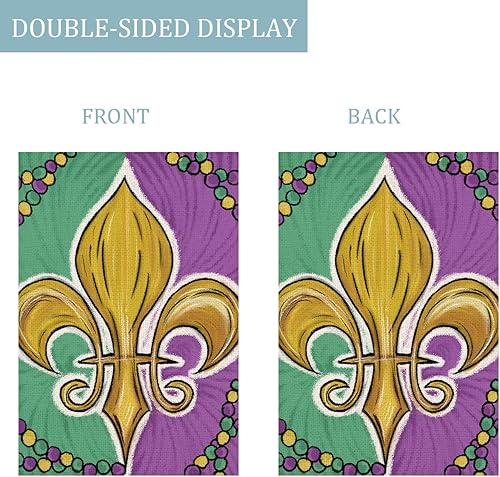 Miniatura 4 de Easternproject BEAUTY Mardi Gras Fleur de Lis - Bandera de jardín con cuentas de doble cara de arpillera vertical de Nueva Orleans de 125 x 18