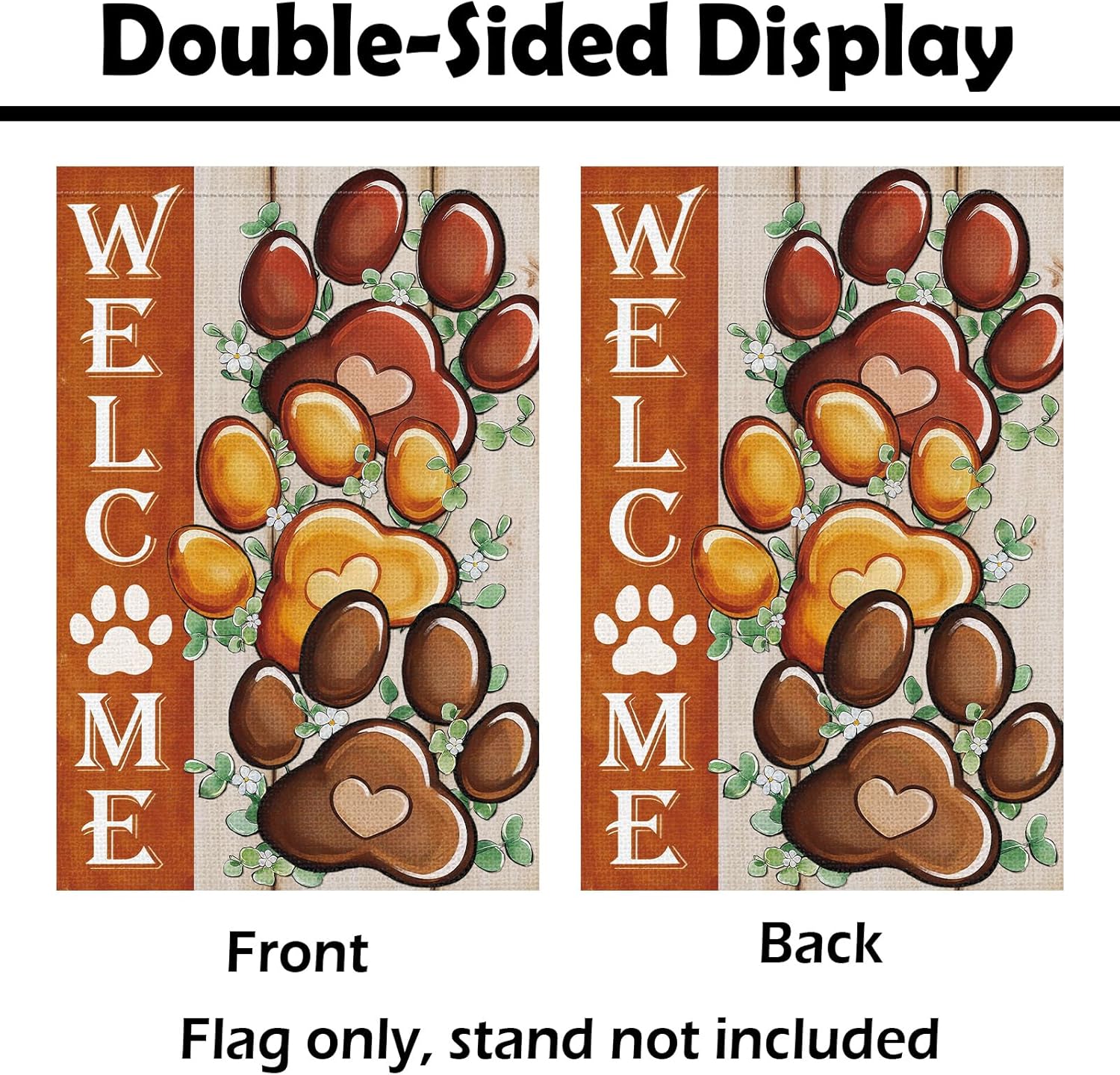 Heyfibro Welcome Garden Flag 12x18 Inch Double Sided Dog Cat Paw Print Garden Flag Decorative Small Yard Flags for Outside House Farmhouse Holiday Outdoor Decoration - Image 6