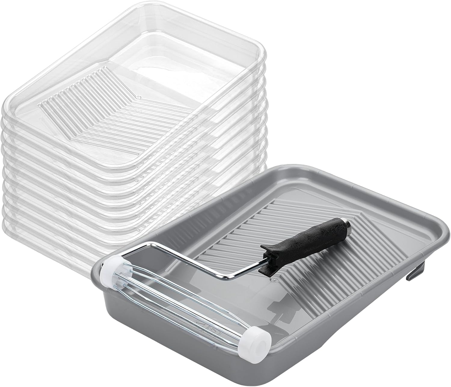 BatesChoice 9-Inch Paint Tray Set - 12pc Kit with Roller Frame & 10 Disposable Liners for Easy Painting Cleanup