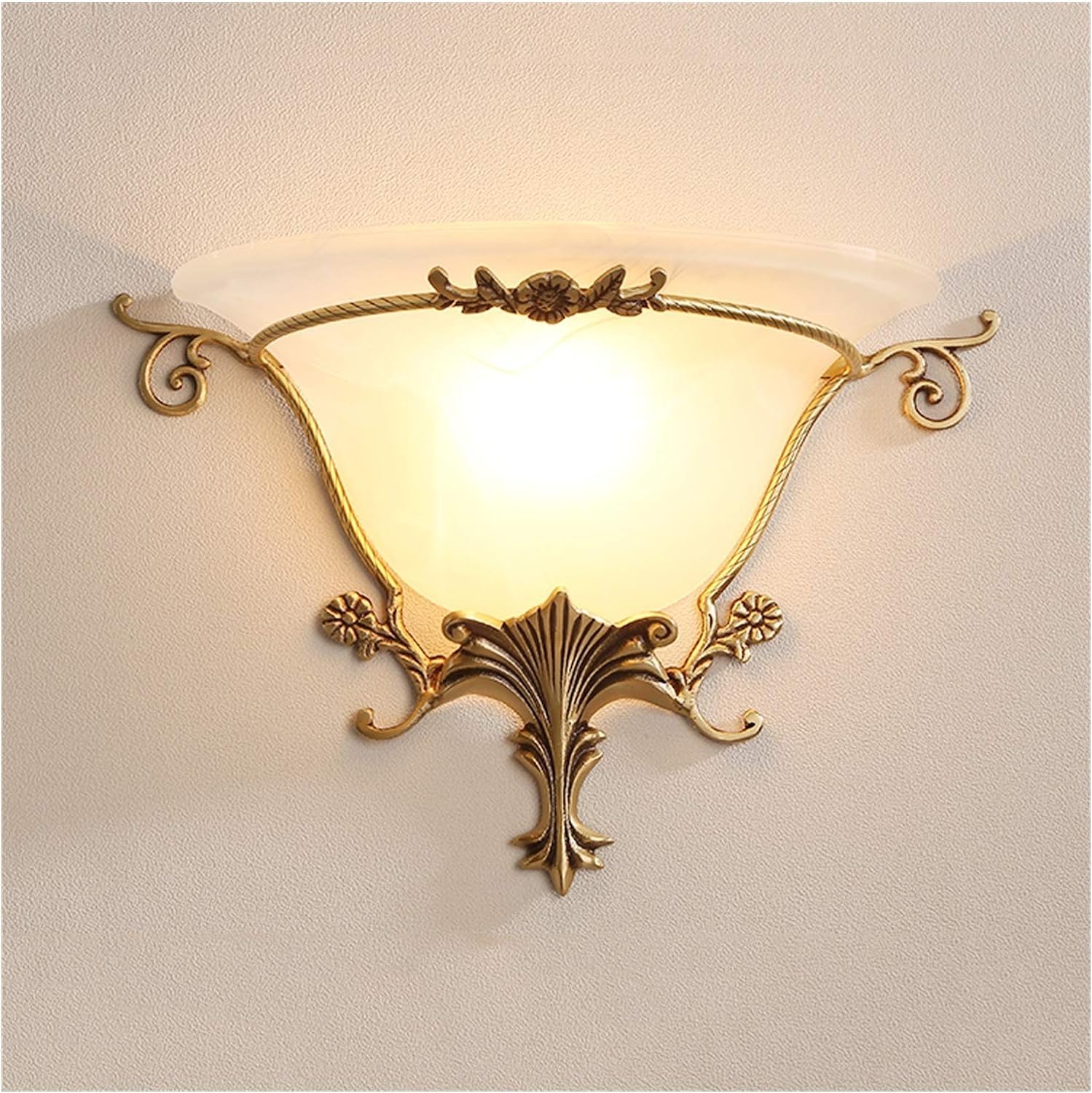 YNIYUJKL Wall Lamp, Wall Lamp Retro Copper Wall Lamp Simple Bedroom Bedside Living Room Wall Lamp V-Intage Corridor Aisle Staircase Wall Lamp With Marble Frosted Lampshade W