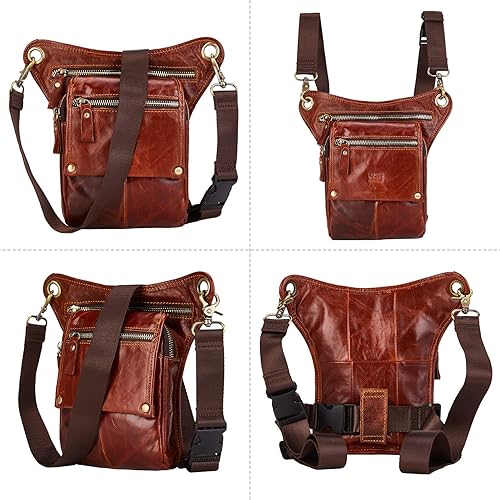 Miniatura 3 de LATÓN TACKS cuero vintage hecho a mano motocicleta al aire libre bicicleta gota cuero pierna bolsa para hombres mujeres muslo bolsa cintura riñonera