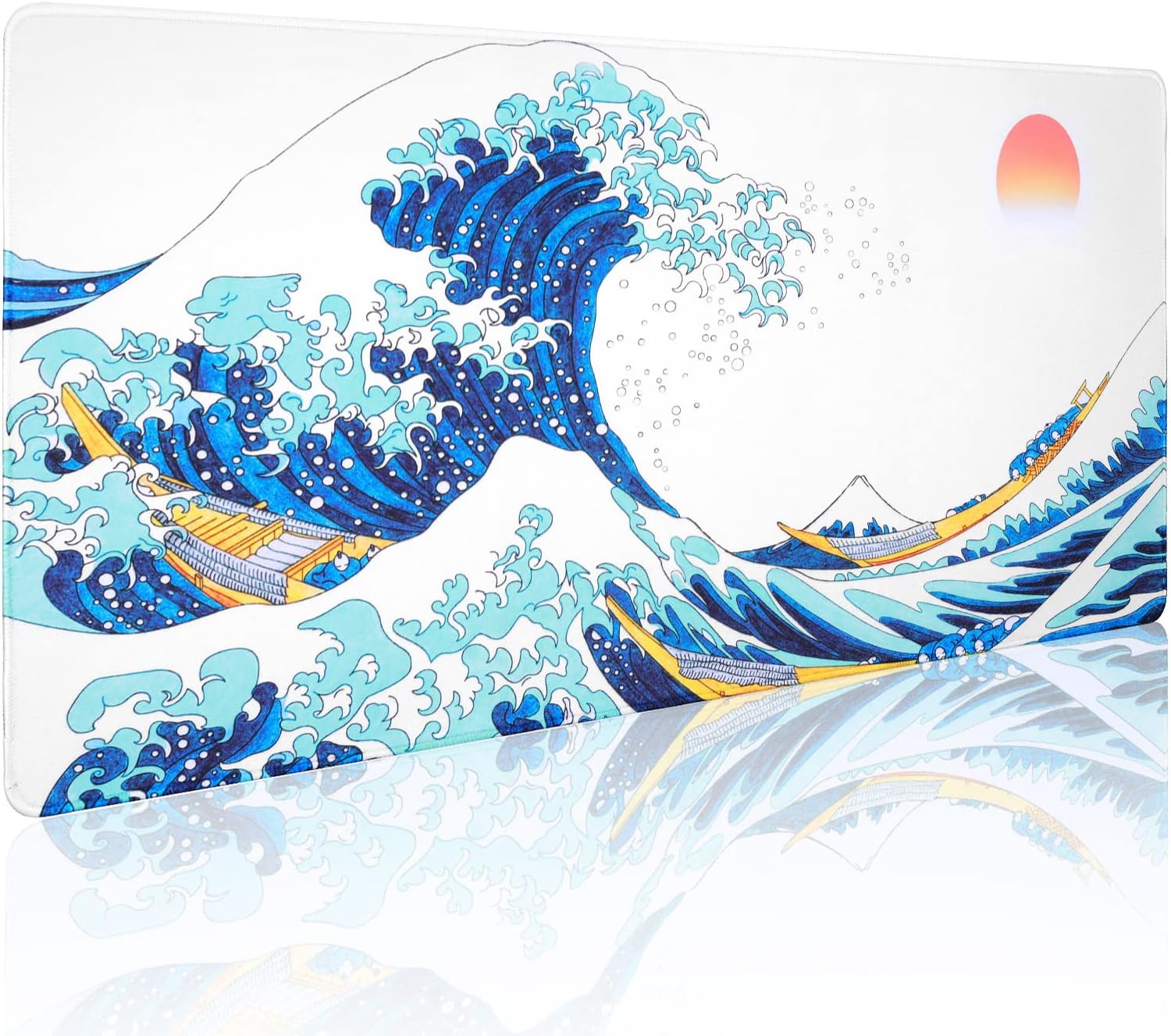 Sea Wave Japanese Cool Mouse Pad Gaming XXL Full Desk Mat Extra Large Long Extended Mousepad Big Pads Table Keyboard Mat for Office Home Game 35.4 X 15.7 Inches