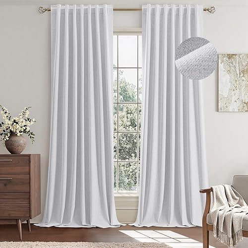Miniatura 18 de EMEMA - Cortinas de lino beige opacas de 96 pulgadas de largo, juego de 2 paneles para dormitorio, sala de estar, con aislamiento térmico, 100%