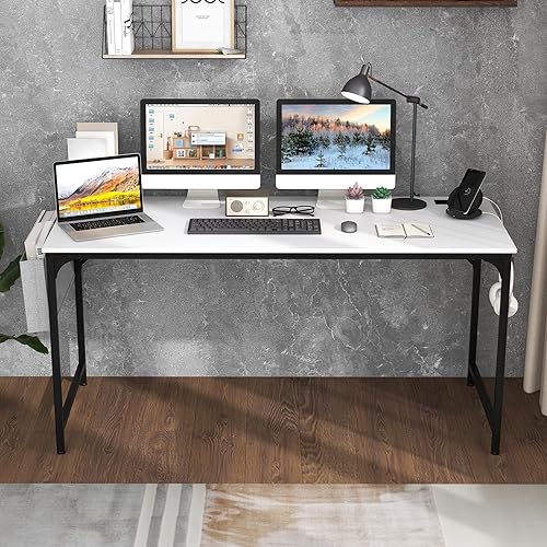 Miniatura 8 de Giantex Escritorio para computadora de 60 pulgadas con estación de carga, escritorio de oficina en casa con bolsa de almacenamiento y gancho para