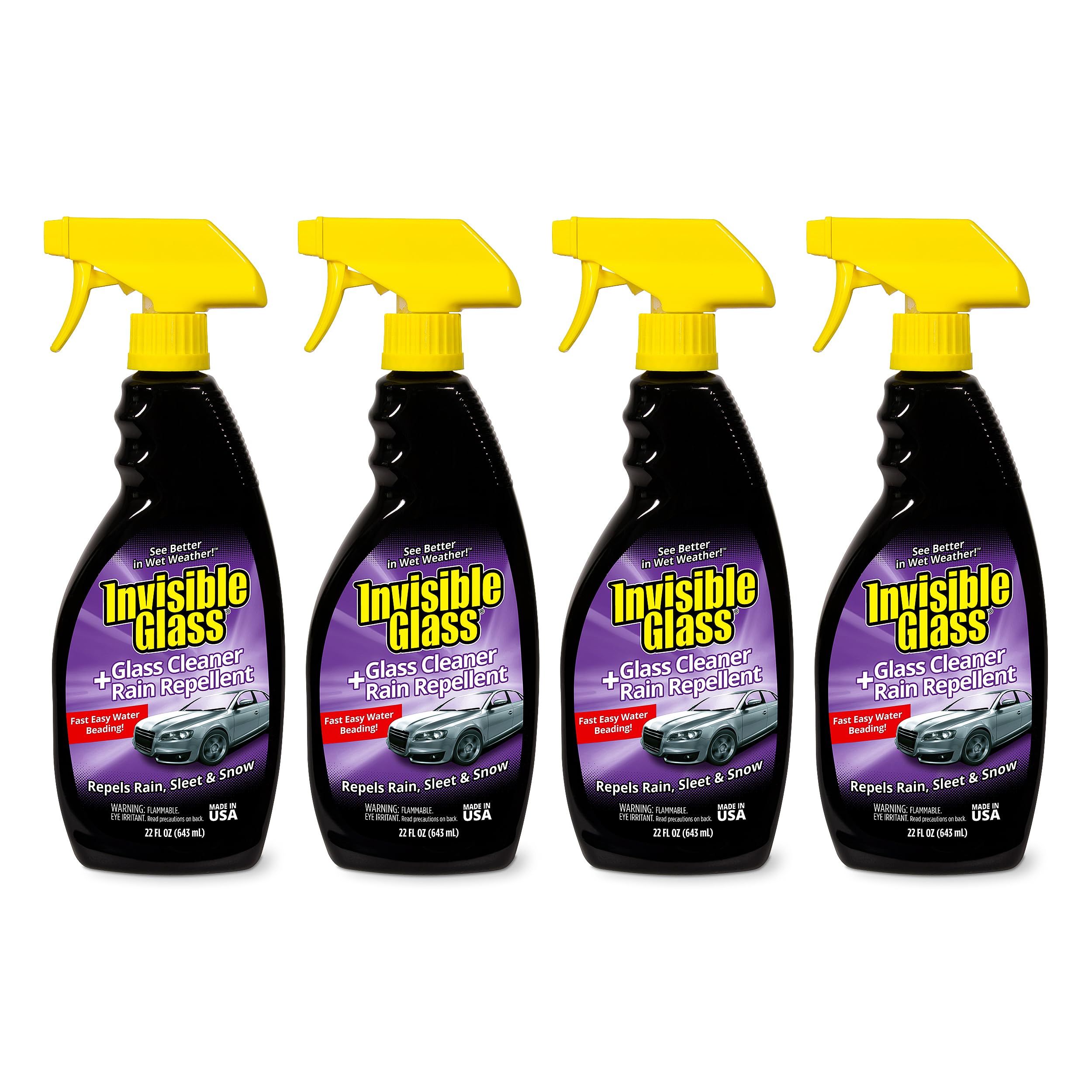 92184-4PK Glass Cleaner + Rain Repellent 2-in-1 Windshield and Window Spray, Cleans Auto Glass, Repels Rain, Sleet, Snow, Improves Wet Weather Visibility – 22 fl oz (Pack of 4)