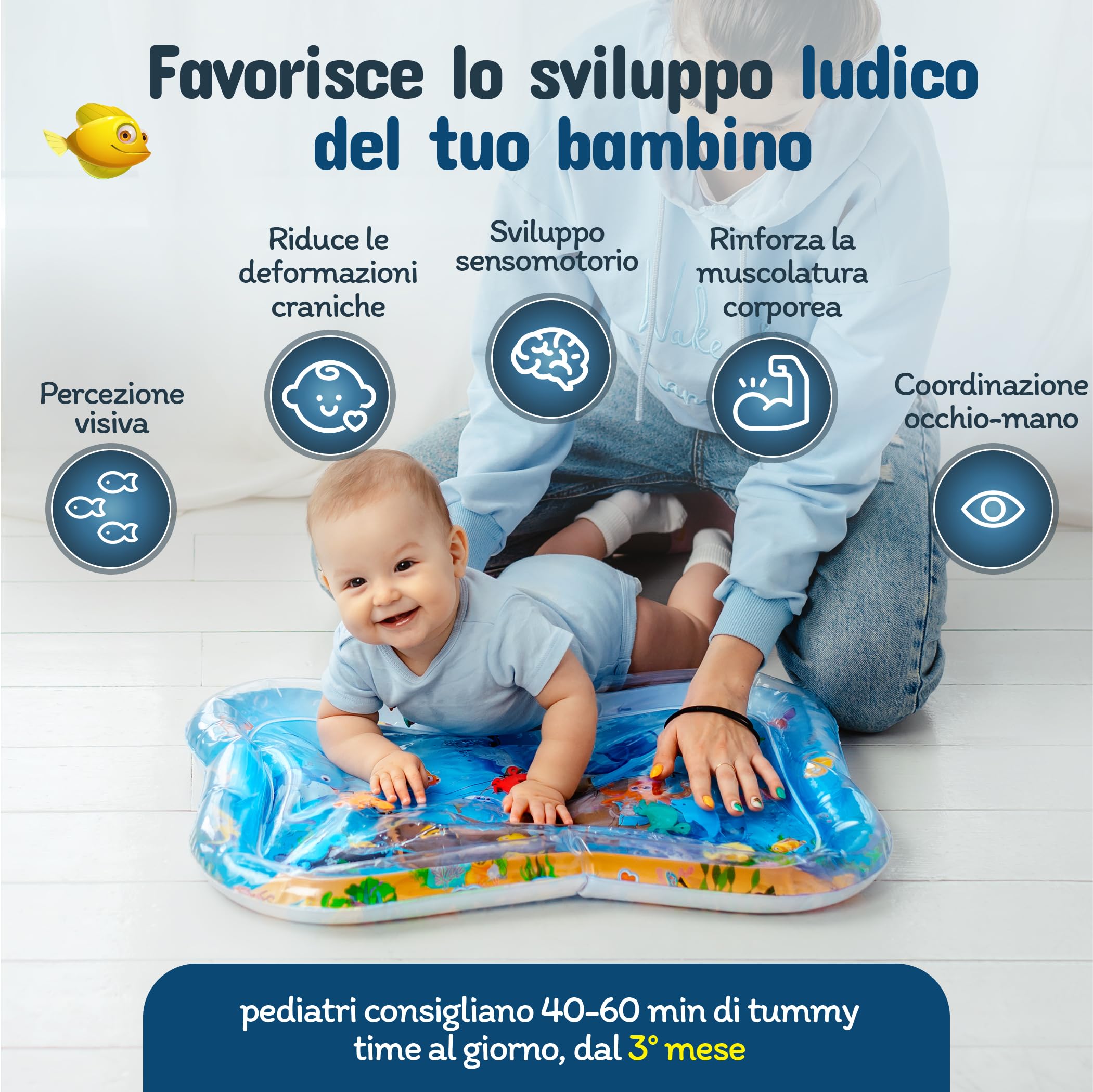 NouBaby® Tappetino Acqua Tummy Time Neonato | Tappeto Sensoriale Neonati con Acquario Gonfiabile | Giochi Bambini per lo Sviluppo Motorio | Tappetino Bambini Sicuro e Divertente