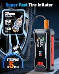 HW Car Battery Booster Pack, [12V, 44.4Wh] True 2000A Jump Starter with Air Compressor 160PSI, Portable Jump Box (8.5L Gas/6.5L Diesel) with Jumper Cables,Air Chucks,USB-C Cables-65W Fast Charging | 44.4Wh, 160PSI, 65W Fast Charging, Air Chucks and U