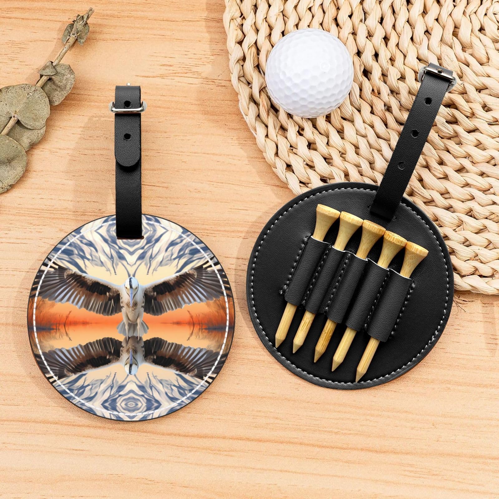 Birds with Open Wings Black Golf tee Storage Bag - Durable and wear-Resistant Golf Accessories