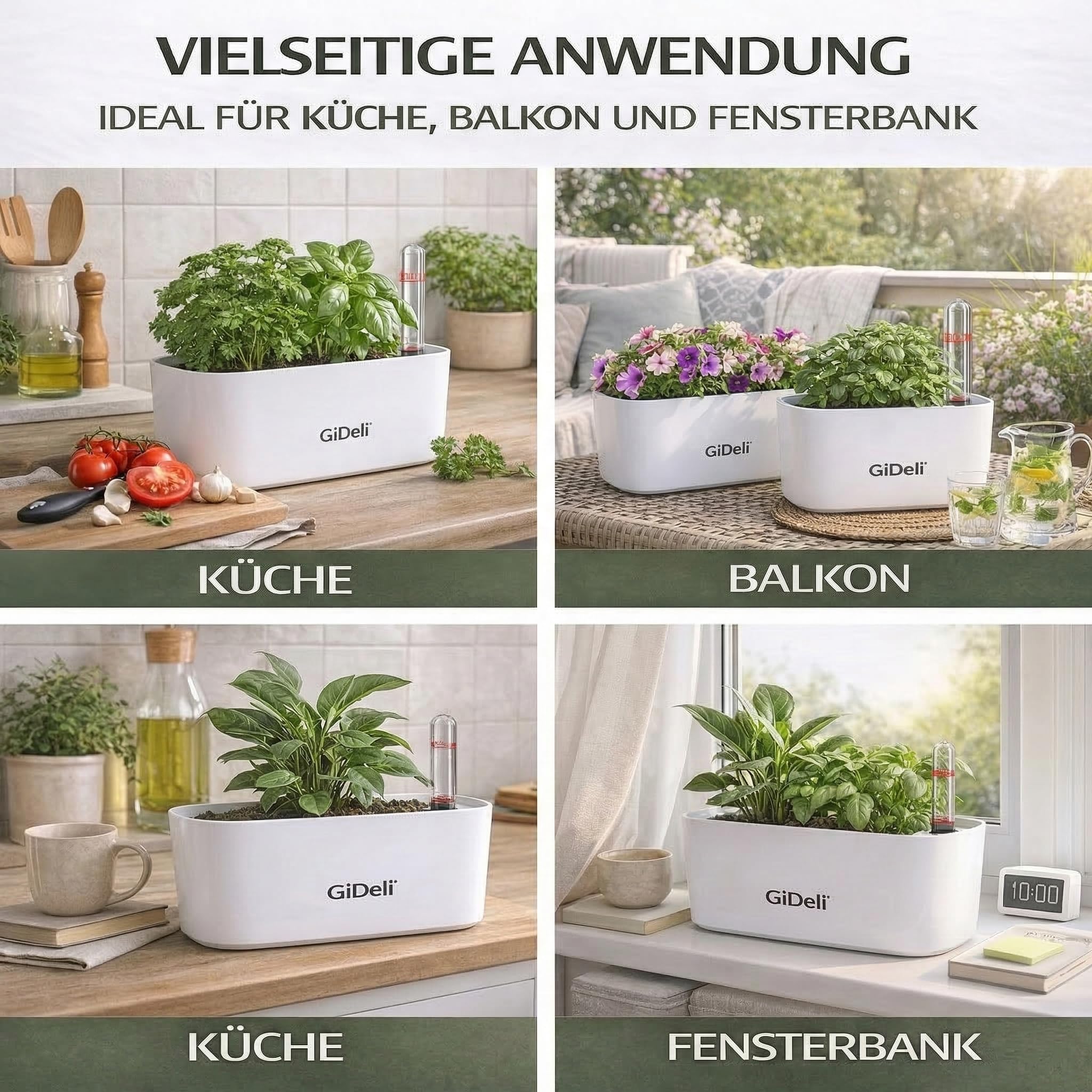 GiDeli Vaso da fiori autoirrigante – Vaso autoirrigante con indicatore del livello dell'acqua – Vaso per fiori che protegge da trabocco e marciume – Vaso per piante risparmiando tempo