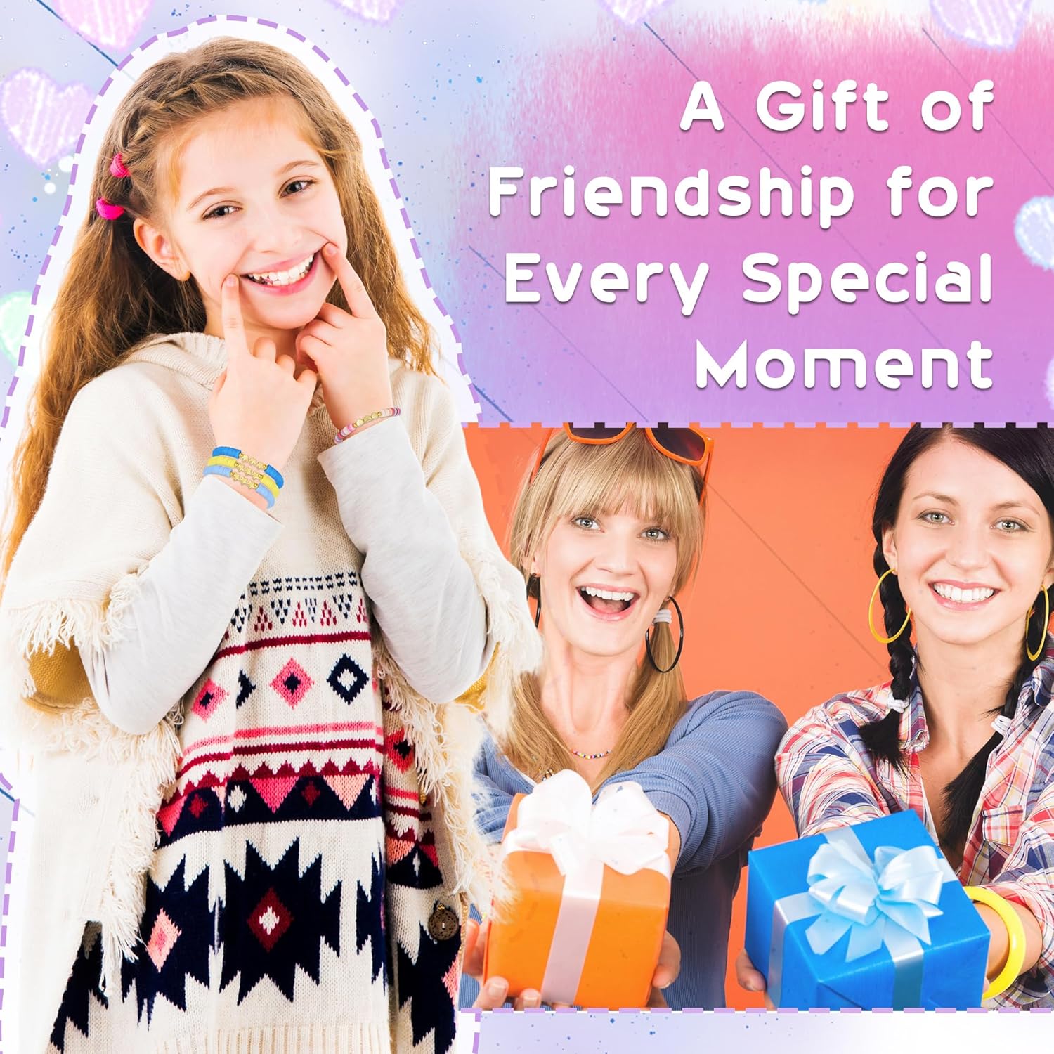 Ecally 72 Pcs Valentines' Day Friendship Bracelets Colorful Bracelets Bulk Heart Star Crown Elastic Bead Stretchy Jewelry for Women Stackable Galentine Birthday Gifts - Image 5