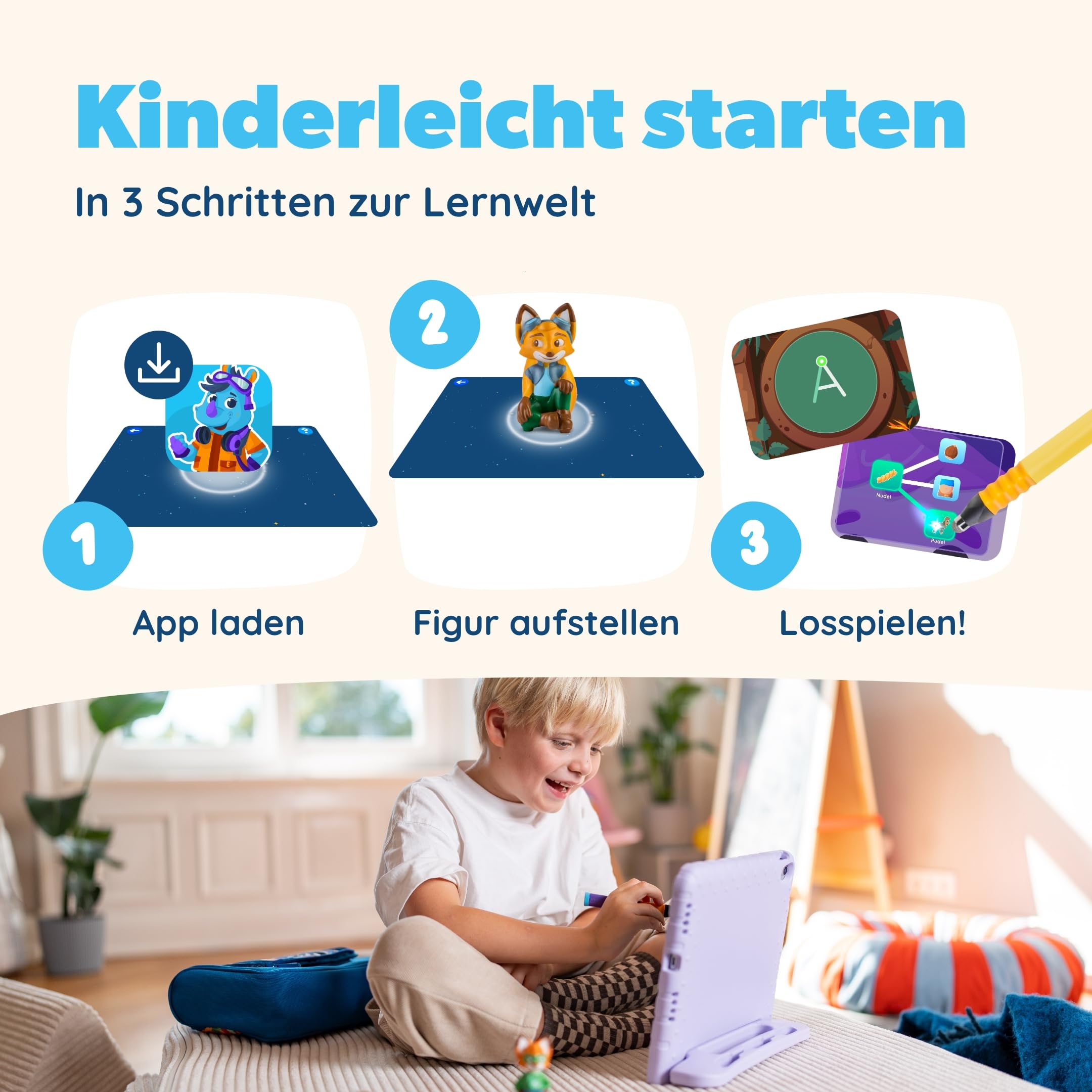 Edurino Bundle ab 4 J. – Lernen mit Willi, Yuki & Mika – mit App & Stift