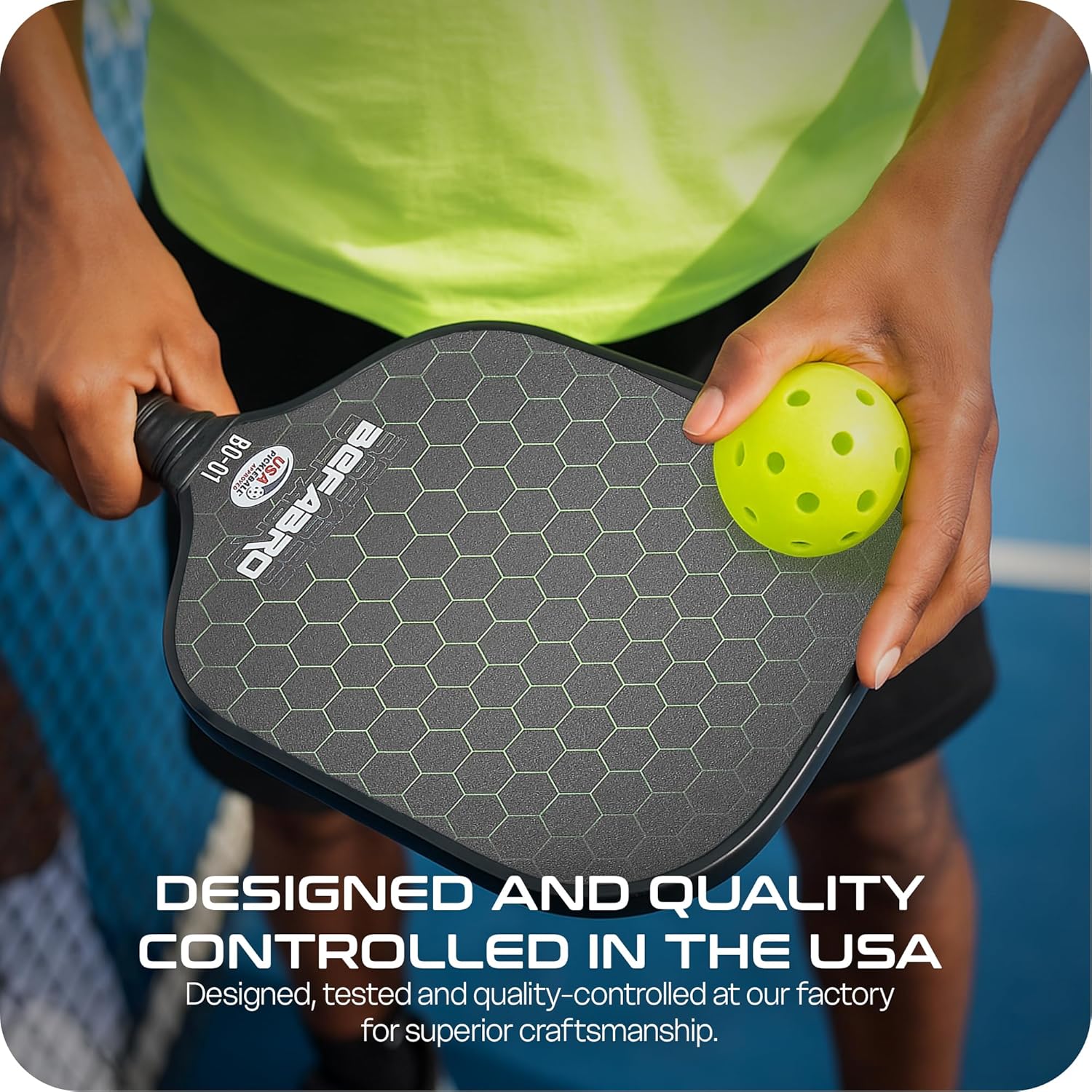 Pickleball Paddles Set of 2 | USAP Approved Fiber Glass Pickleball Rackets with Spin Surface, Pro Power & Honeycomb Core - 4 Pickleballs, 2 Paddle Covers, Grip Tape & Bag for Pro & Beginner