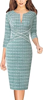 VFSHOW Womens Wear to Work Slim Colorblock Crisscross Waist Front Zipper Business Party Office Bodycon Pencil Sheath Dress