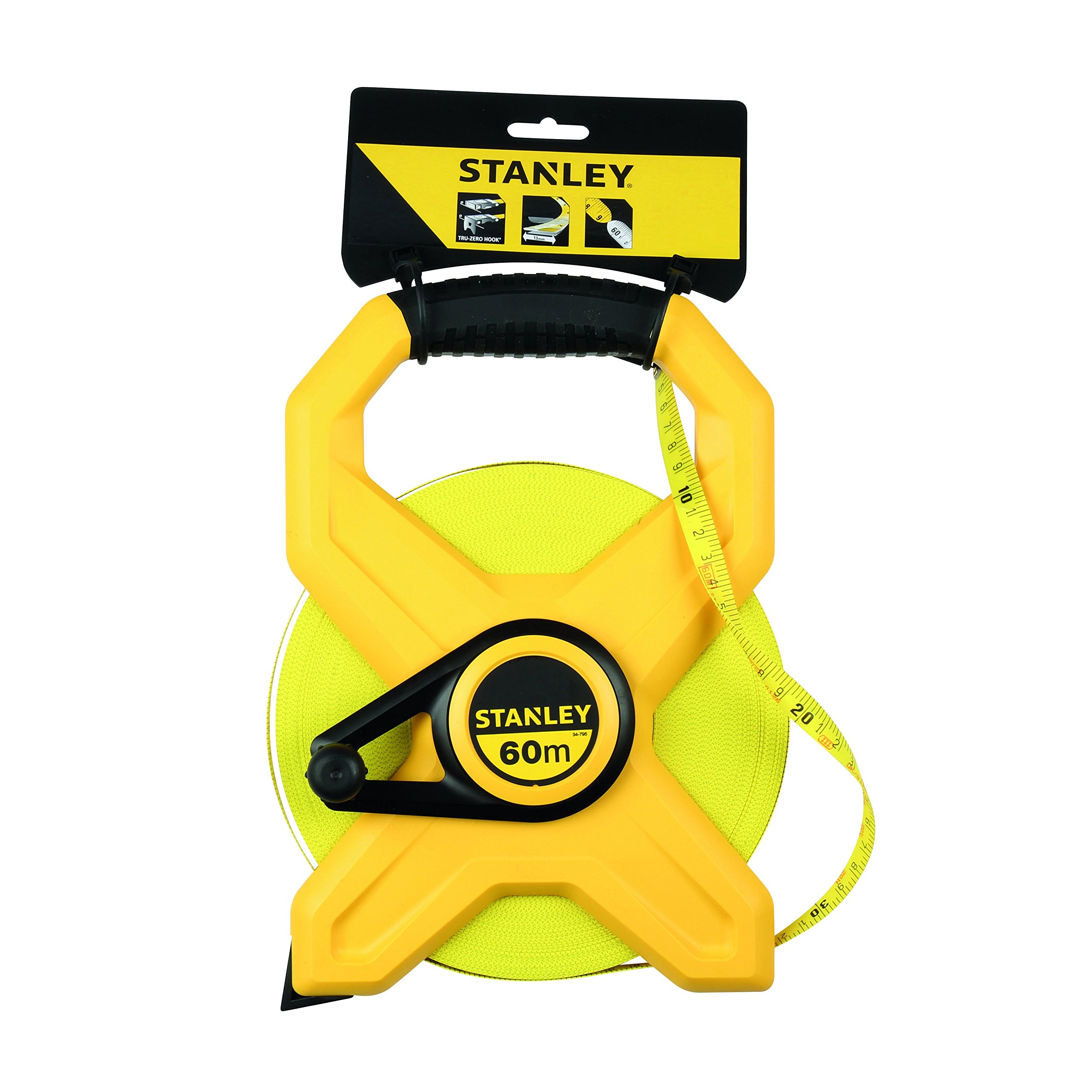 Stanley 2-34-795 Mesure 60 m x 12,7 mm Ruban en fibre de verre - jaune fluo & 0-34-297 Mètre À Ruban Fibre De Verre 30 M Jaune Fluo - Revêtement Pvc - Anti-Corrosion - Anti-UV Et Non Conducteur