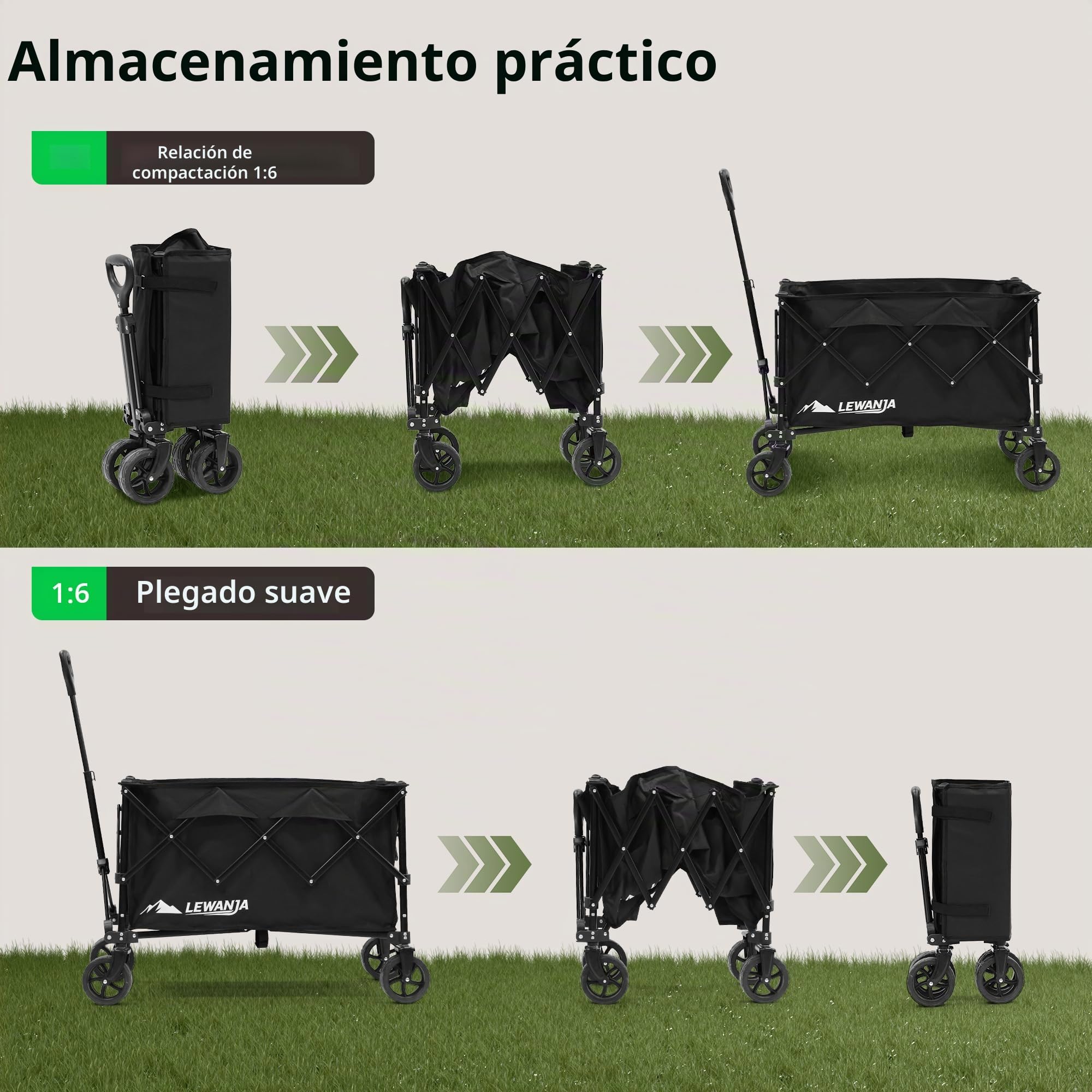 LEWANJA 140L Carro Playa Plegable, Robusto Carrito de Jardín con Mango Ajustable, Carga 130kg, para Camping, Festivales y Compra