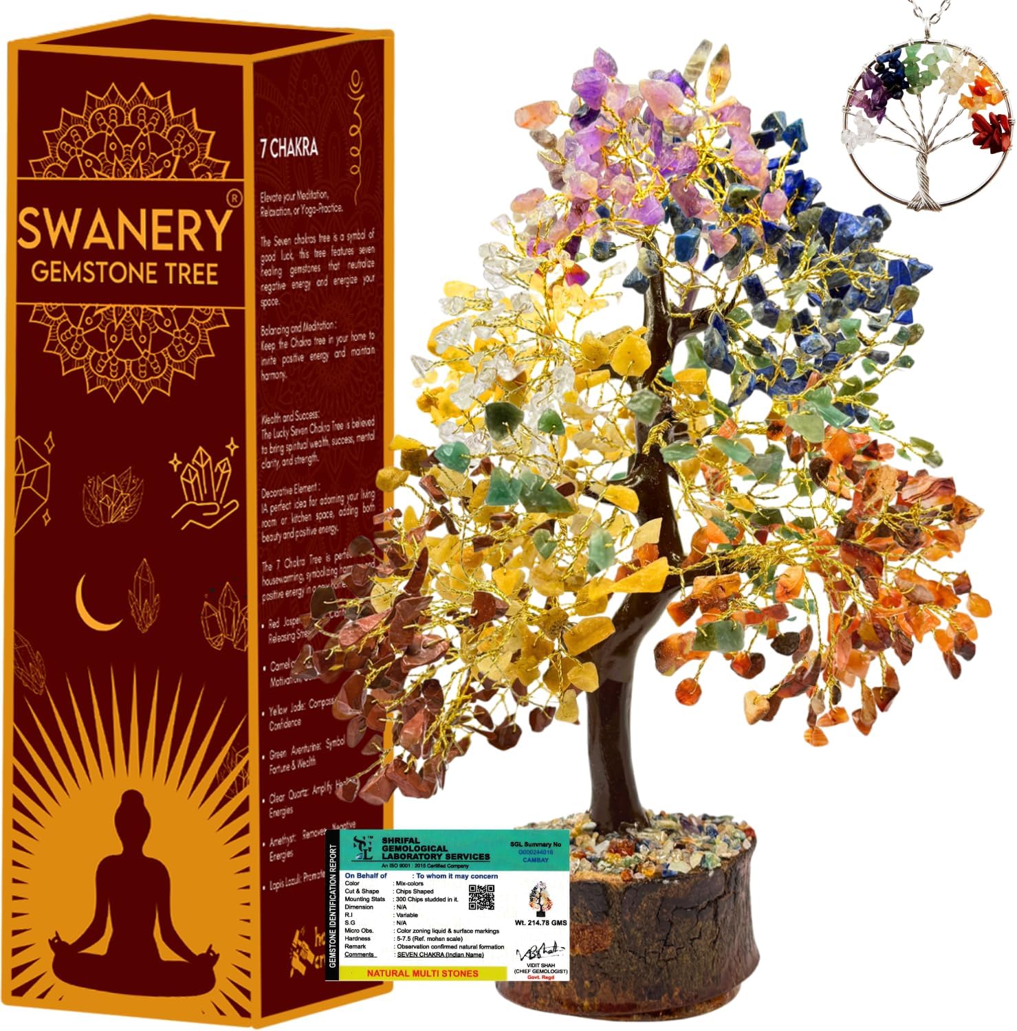 7 Chakra Healing Crystal Tree of Life with Manifestation Card, Handmade Copper Wire Crystal Tree for Good Luck, Positive Energy, Wealth, Reiki Healing, and Decor, Gift for Women and Mom