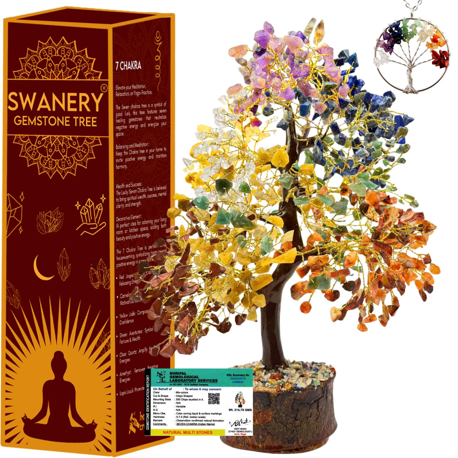 7 Chakra Healing Crystal Tree of Life with Manifestation Card, Handmade Copper Wire Crystal Tree for Good Luck, Positive Energy, Wealth, Reiki Healing, and Decor, Gift for Women and Mom