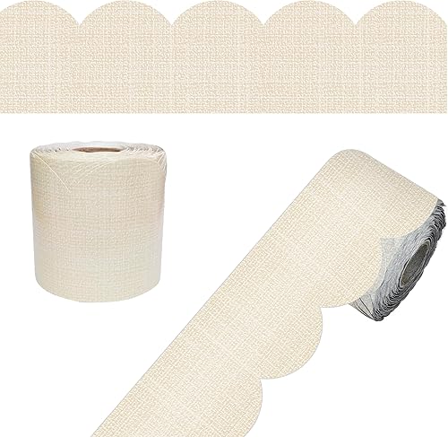 Carson Dellosa Farmhouse - Bordes de lino neutro de 65 pies, bordes modernos para tablón de anuncios, pizarra blanca, tablero de corcho y decoración