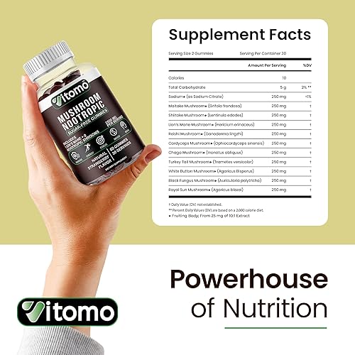 Miniatura 5 de Vitomo - Gomitas de hongos - Gomitas de suplemento de hongos fresa sin azúcar - Mezcla de complejo de 10 hongos - Melena de león, Cordyceps, Reishi,