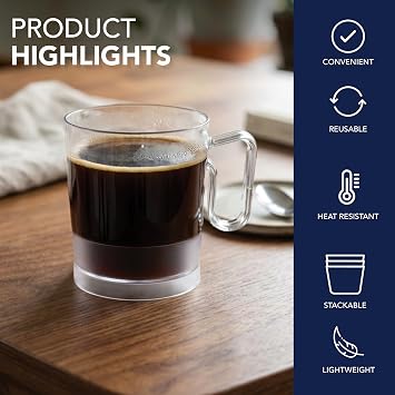 Party Essentials 8-Ounce Hard Plastic Coffee Cups, 10-Count, Bistro Clear (N871021)