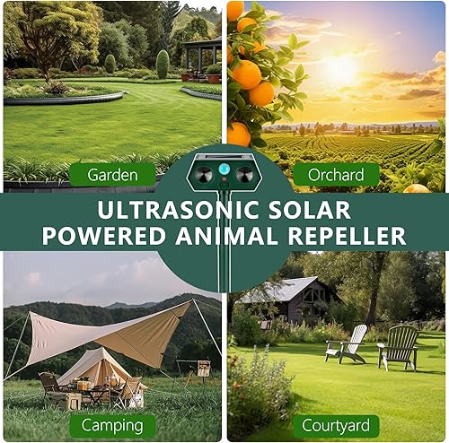 Miniatura 7 de Paquete de 2 repelentes ultrasónicos de animales 2026, dispositivos repelentes de gatos para exteriores, repelente solar de animales, disuasorio