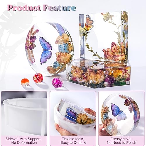 Miniatura 3 de LET'S RESIN Moldes rectangulares de resina de silicona, 3 moldes de resina grandes con soporte de madera, moldes de resina epoxi profunda para