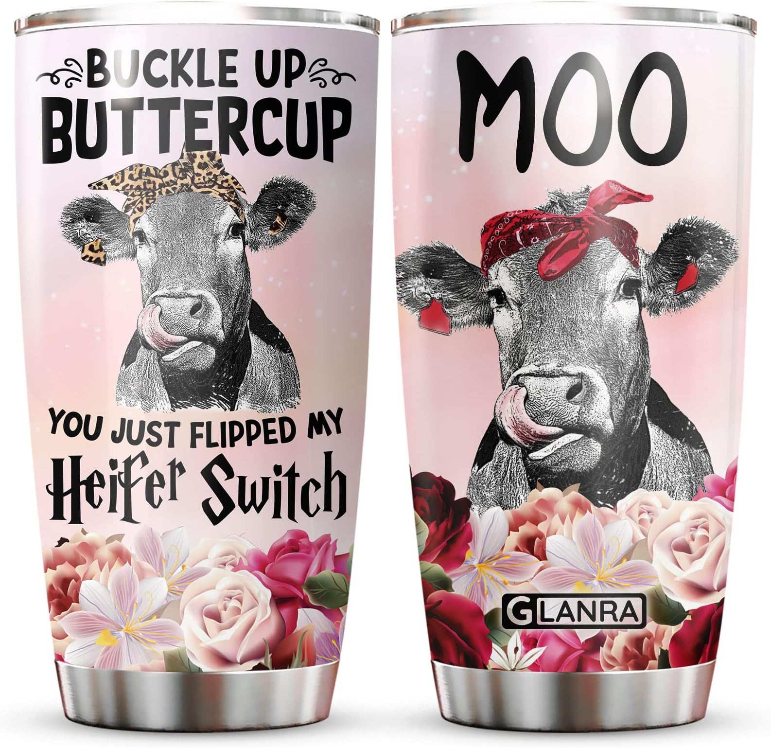 NEONOZACow Lovers Birthday Gifts, Cow Tumbler 20 Oz Stainless Steel with Lid, Buckle Up Buttercup Travel Coffee Mug, Gifts for Farm Animals Lovers Women
