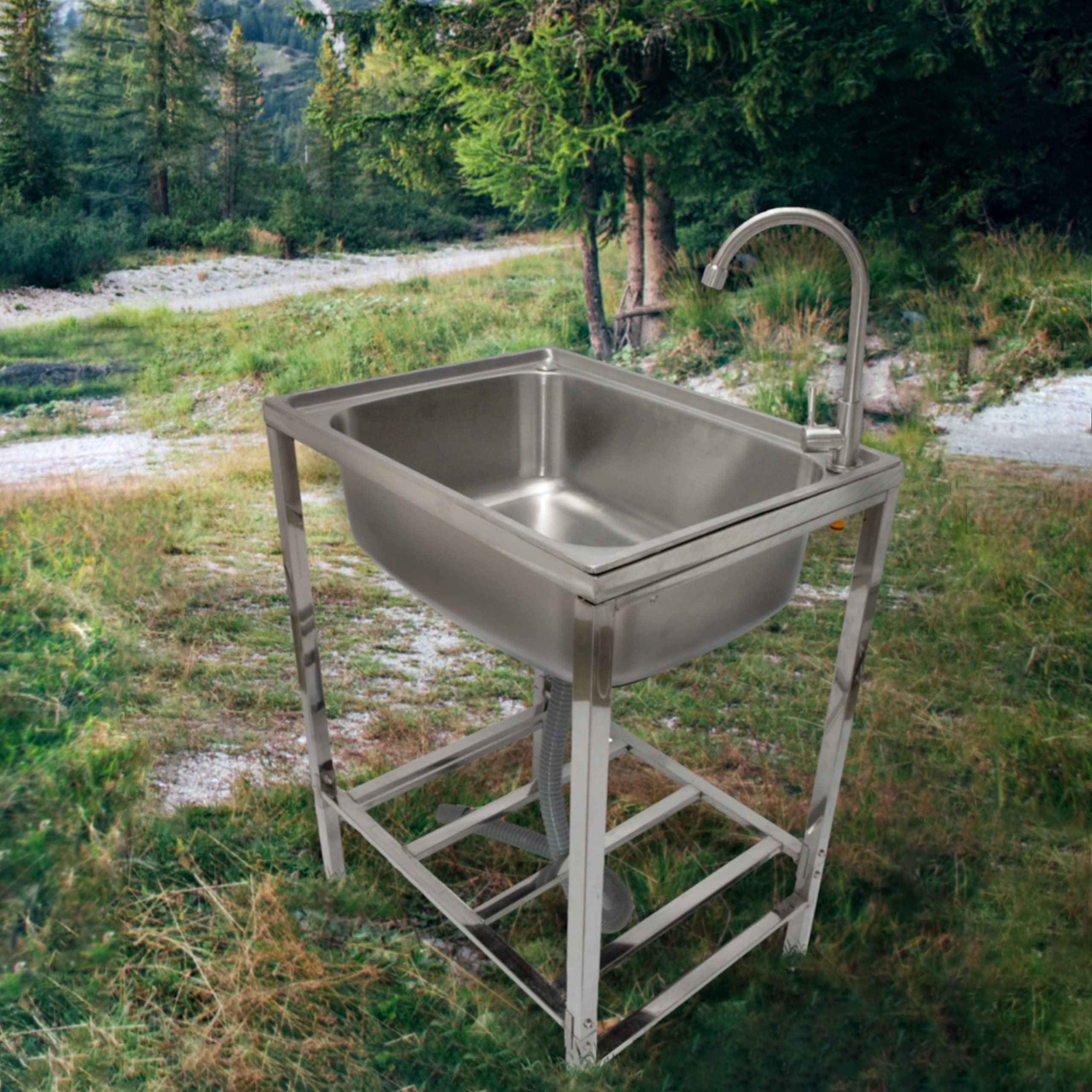 Lavello da Campeggio con Rubinetto per L'Acqua Portatile Lavabo in Acciaio Inox Lavandino per Glamping con Attacco per L'Acqua e Scarico