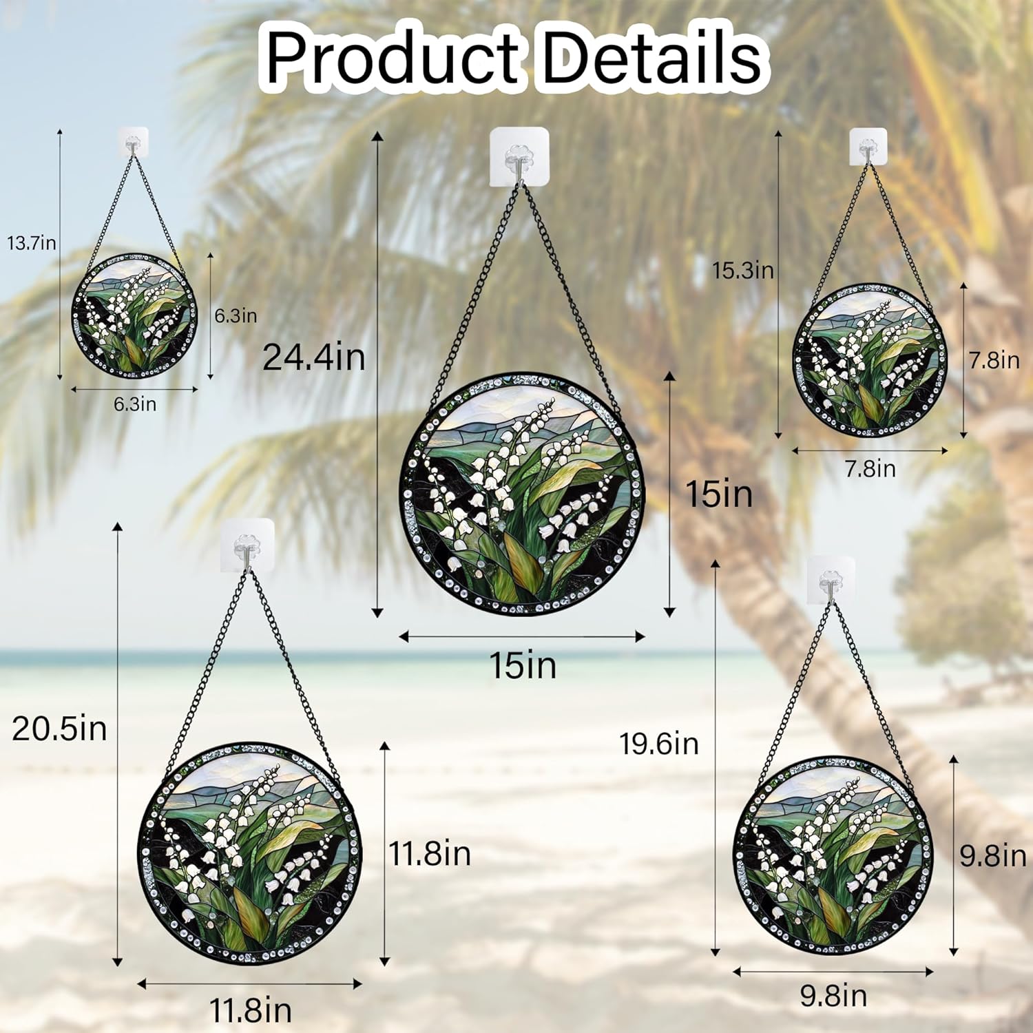 Stained Glass Window Hanging - Elegant White Lily of The Valley Flowers Suncatcher for Doors Garden Terrace Green Sun Catchers Decor Mother's Day Birthday Gifts for Women Men Mom 9.8 in