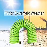 Vista 5 de Manguera de jardín, manguera de agua rizada de poliuretano verde de 50 pies con conectores de latón, bobina de manguera de riego, retráctil