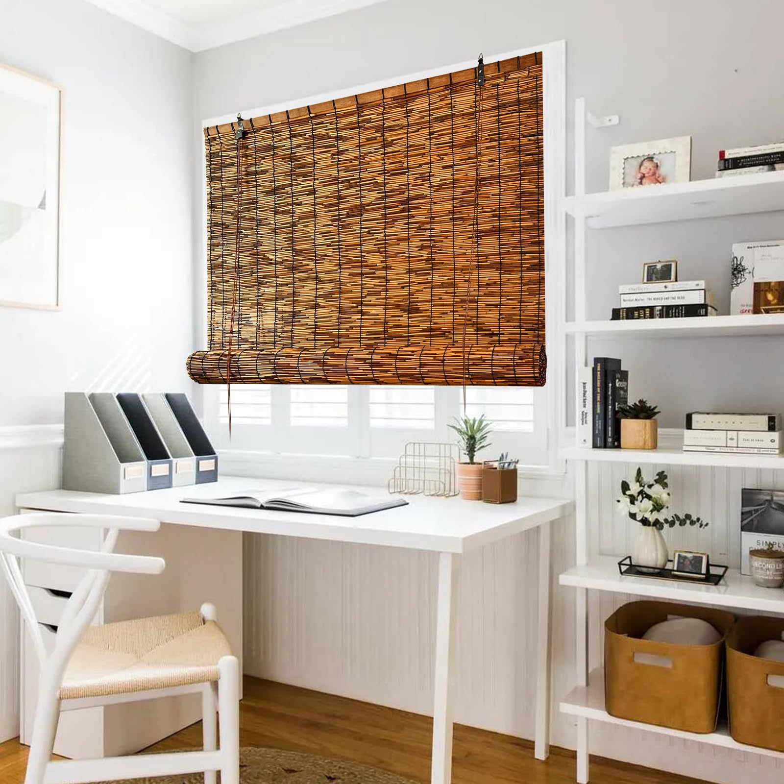 Photo 1 of 2 Pack 47" W x 71" H Roll Up Shades for Windows Natural Reed Blinds Shades for Patio Window Shades for Indoor Outdoor Home Patio Porch