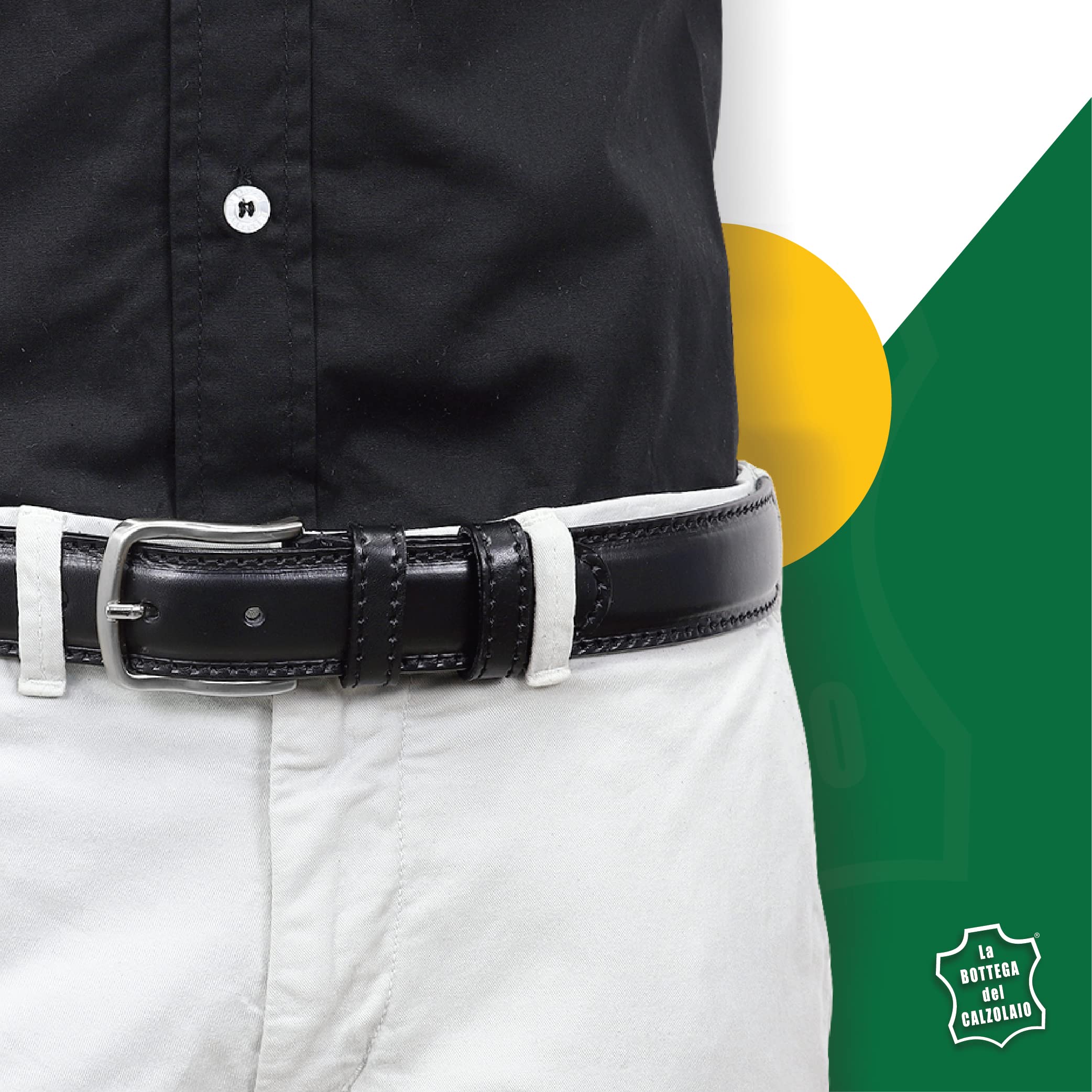 La Bottega del Calzolaio Cintura Uomo in Vera Pelle Classica con Impuntura Artigianale – Made in Italy, Elegante e Resistente, Accessorio di Stile per Abbigliamento Formale e Casual, Alta Qualità