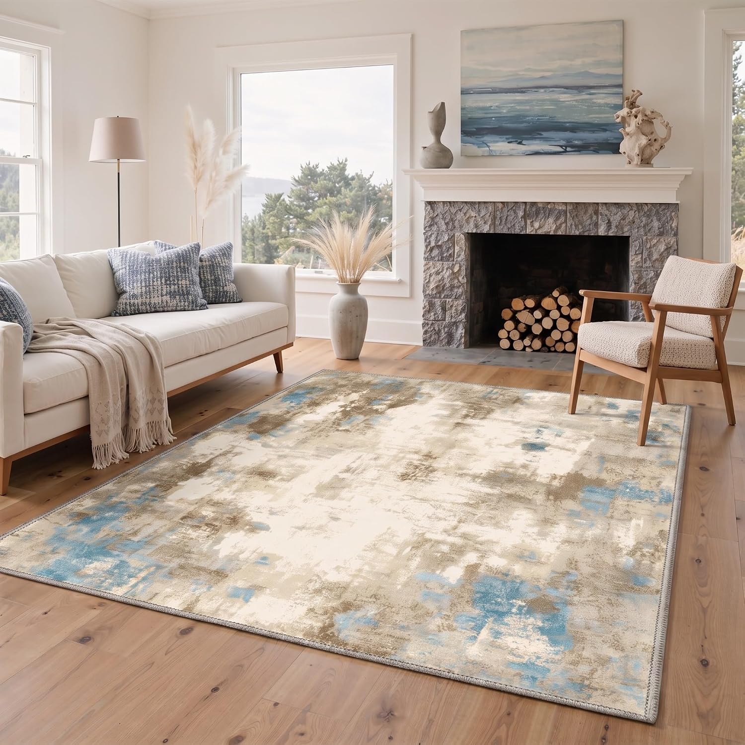 Amazon.com: GENIMO 5X7 Abstract Area Rug, Washable Non Slip Soft Living ...