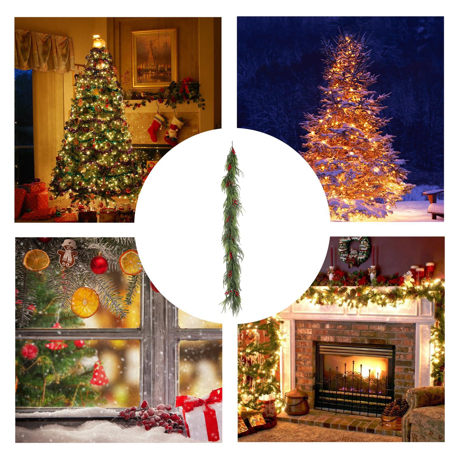 Guirnalda Navideña Guirnalda Realista Reutilizable Para Invierno | Navideño Artificial De Pino Para Chimenea Ventana Pared Mesa Reuniones Sala Jardín