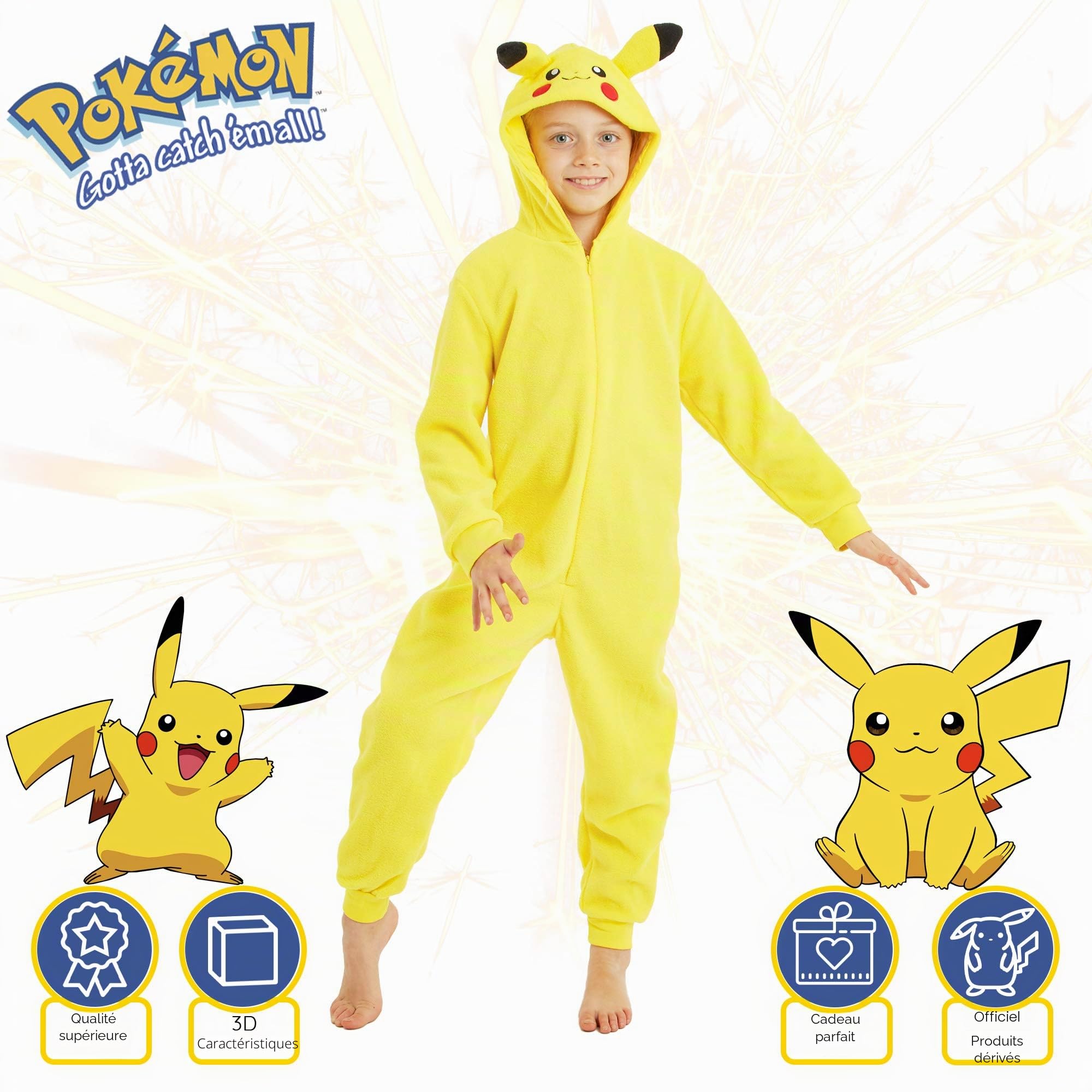 Pokémon Pyjama Combinaison Garçon et Ado avec Capuche, Chaud Grenouillere Enfant Hiver Pikachu Snorlax Gengar, Cadeau Anime
