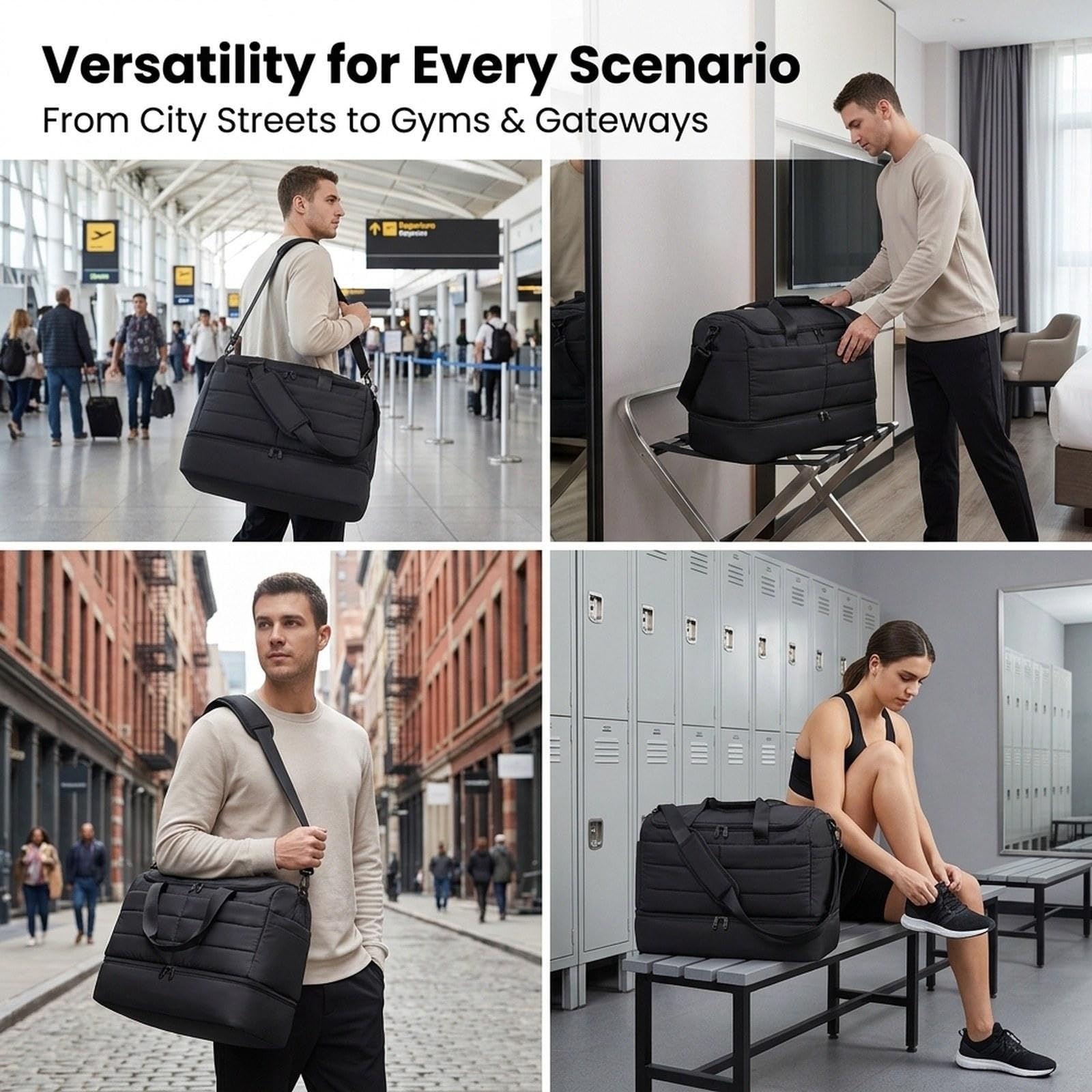 Borsa da Viaggio Donna Borsa Fitness Bag Multitasche Borsone Sportivo Scomparto Scarpe Ventilato Poliestere Impermeabile Adatta per Lavoro Palestra, Nero