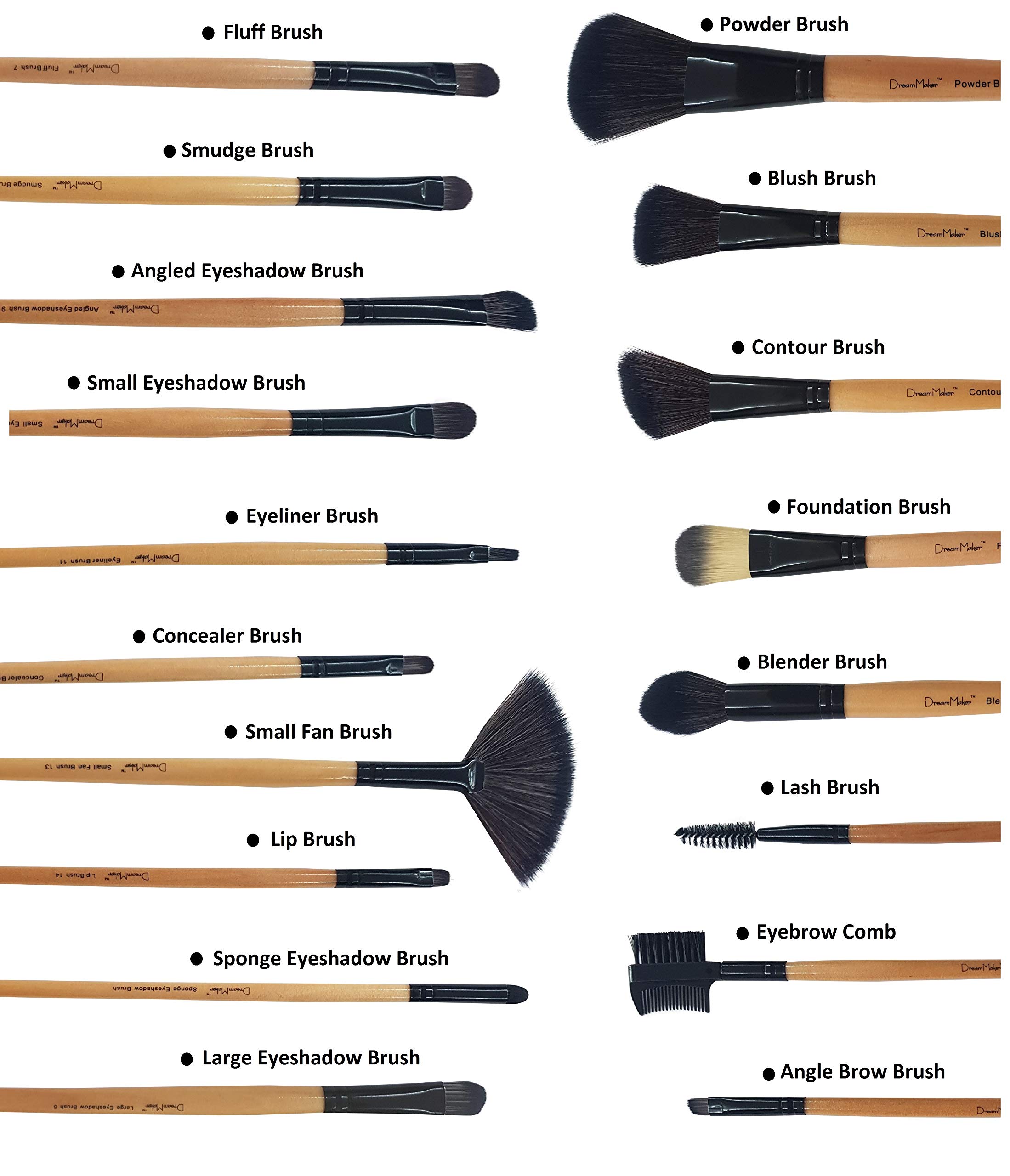Dream Maker 18 Piece Makeup Brush Set (Bamboo) Powder Brush, Blush Brush, Contour Brush, Foundation Brush 2