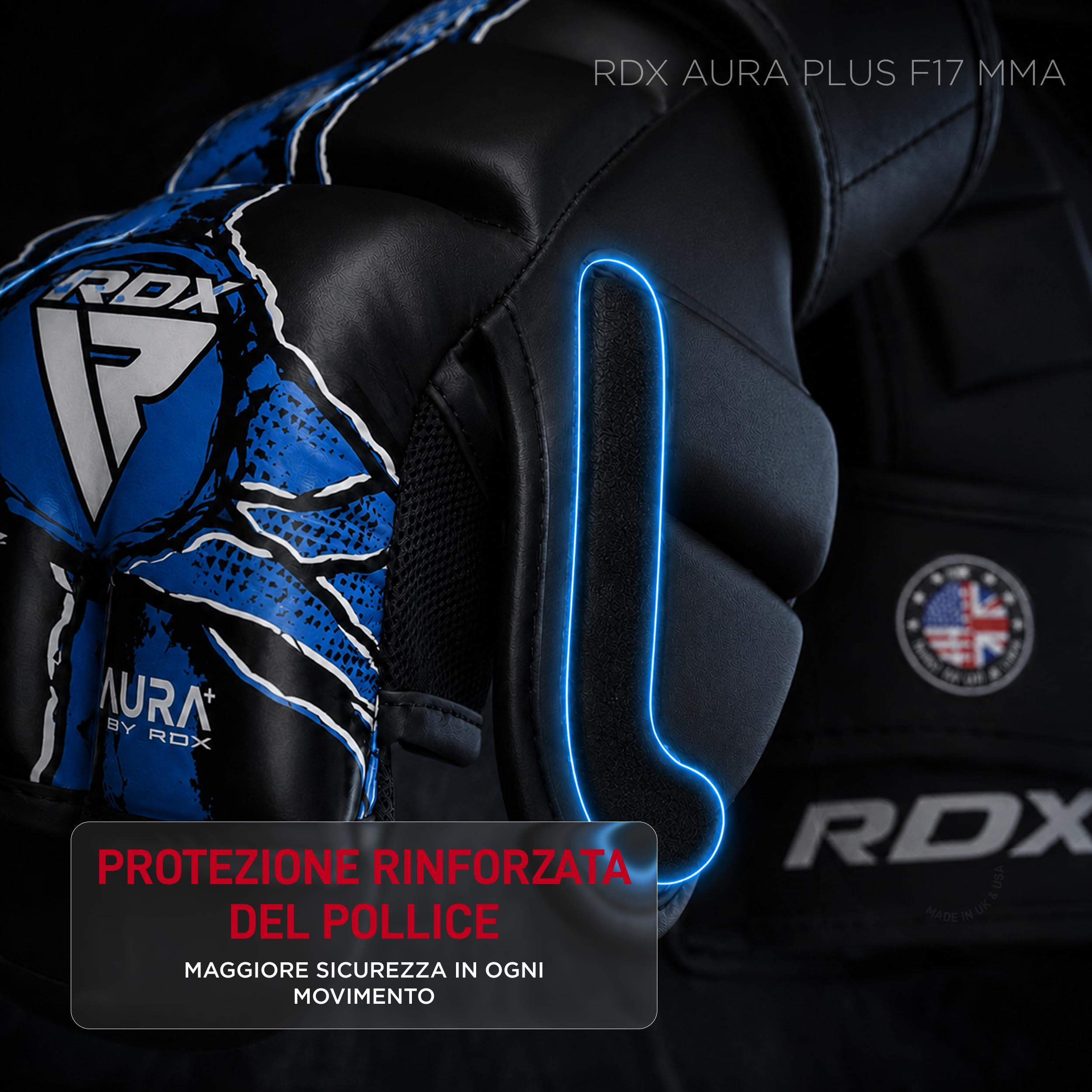 RDX Guanti Grappling Aura Plus F-17, Guanti MMA con Protezione Rinforzata per il Pollice, Guanti MMA Sparring per Sparring e Allenamento, Guanti da Boxe MMA in Pelle Sintetica per Uomo e Donna