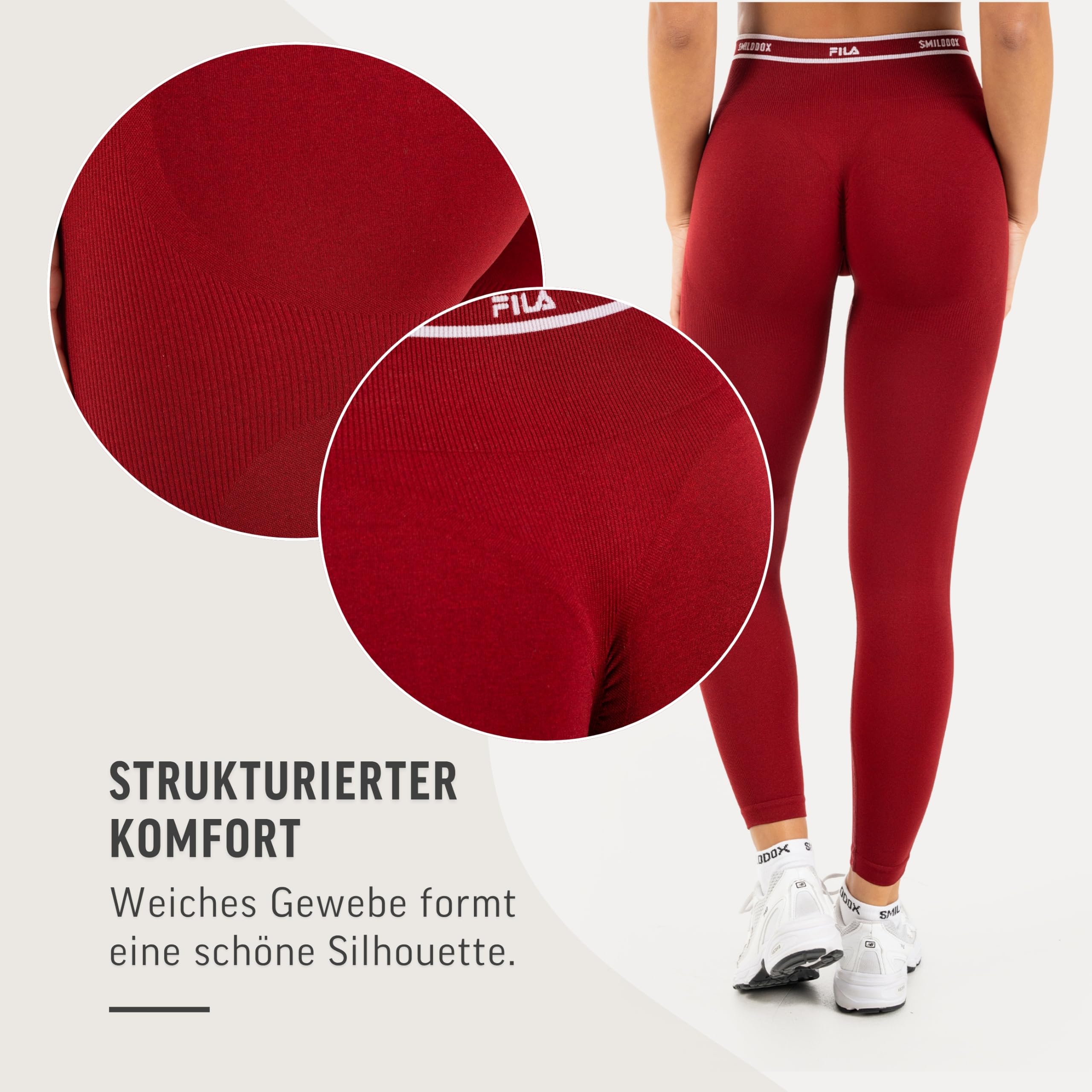 SMILODOX x FILA Leggings Damen Noli, Seamless Kompressionsleggings mit Scrunch, mit elastischem Bund, Shaped Fit Sport Hose, Fitness Leggings, für Workout, Gym & Yoga