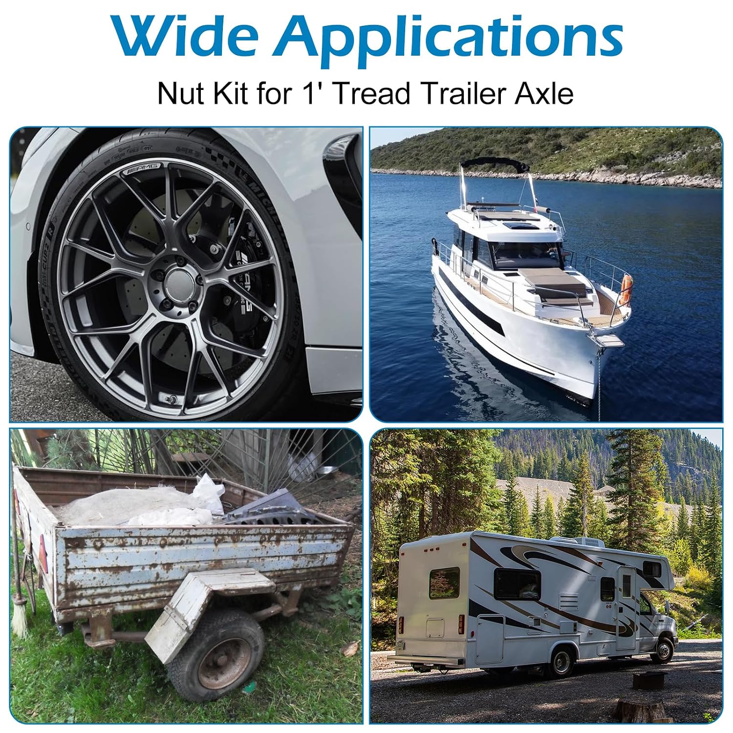 2 Set Trailer Axle Nut Kit for 1" Shaft Spindle | Includes 1" Shaft Spindle Nuts Washers 2.2" Long Cotter Pins High Strength Trailer Axle Bearing Kits for RV Boats