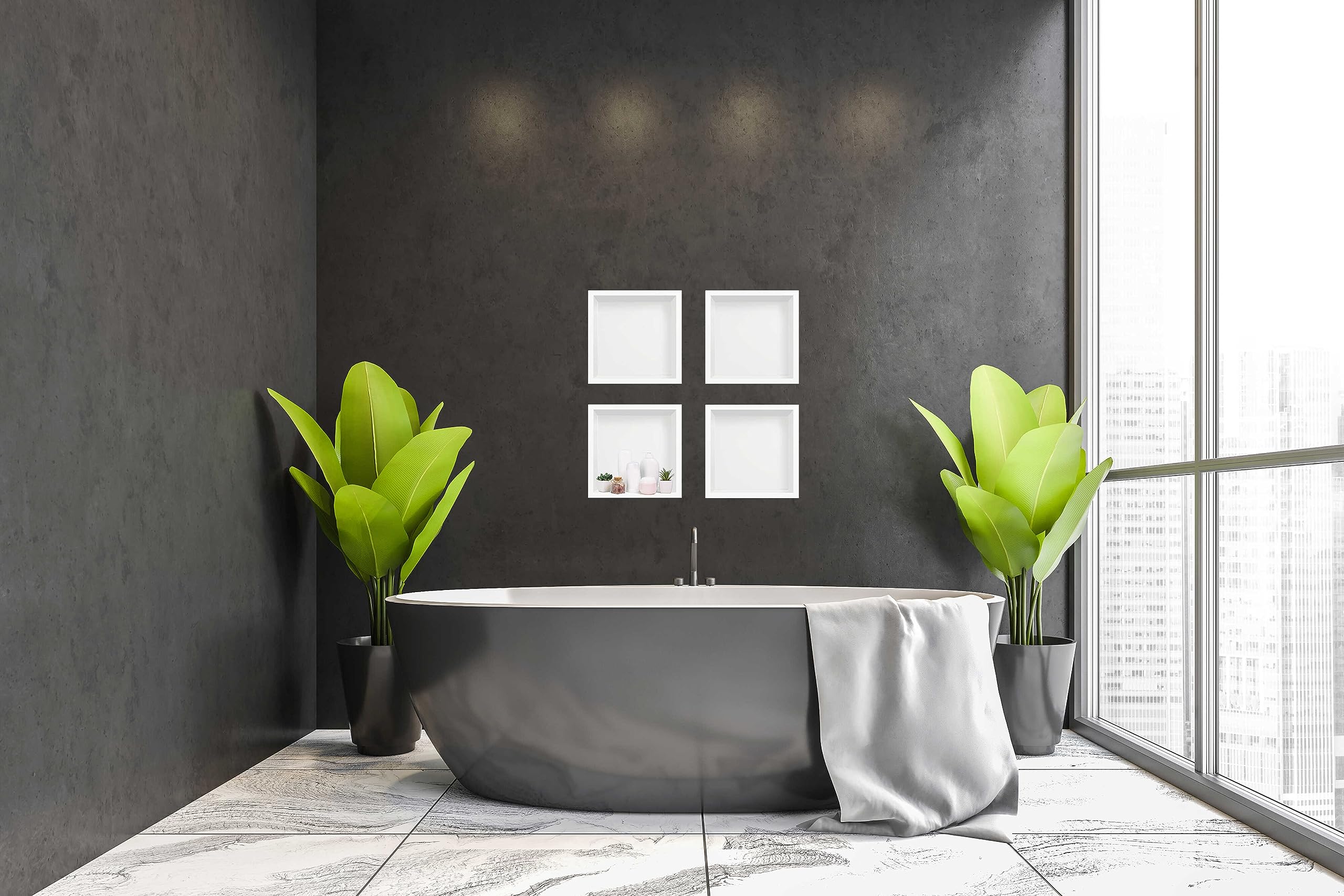 Wall-Box One Nicho de Ducha de Pared de Acero Inoxidable Blanco Nicho de Ducha, Impermeable, Instalación de Nicho Flexible, 30x30x10cm, Blanco, Nicho para Utensilios de Baño, Sin Azulejos