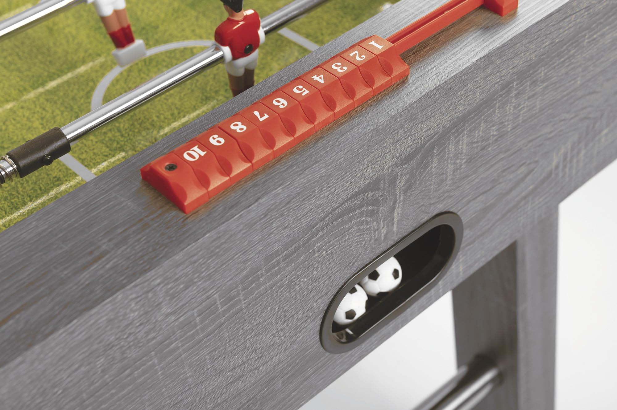 GARLANDO Calciobalilla F-2, rovere grigio, solido ed elegante, Mobile in MDF, 2 palline bianco-nere effetto pallone in dotazione. Disponibile con aste uscenti o telescopiche.