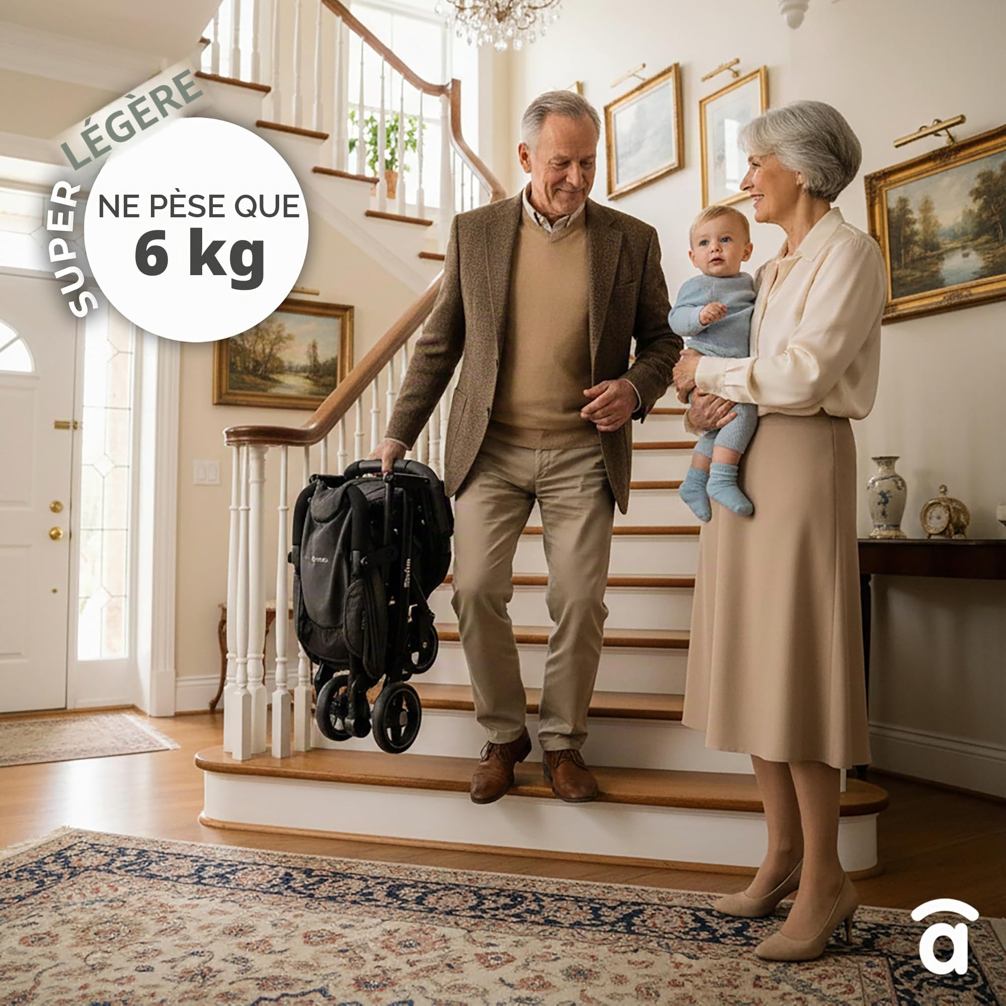Asalvo TUMBUCTU Poussette ultra légère pour bébé, dossier inclinable, poussette urbaine, harnais 5 points, SPF50+, capote avec fenêtre, maniable, dès la naissance jusqu'à 23 kg, beige