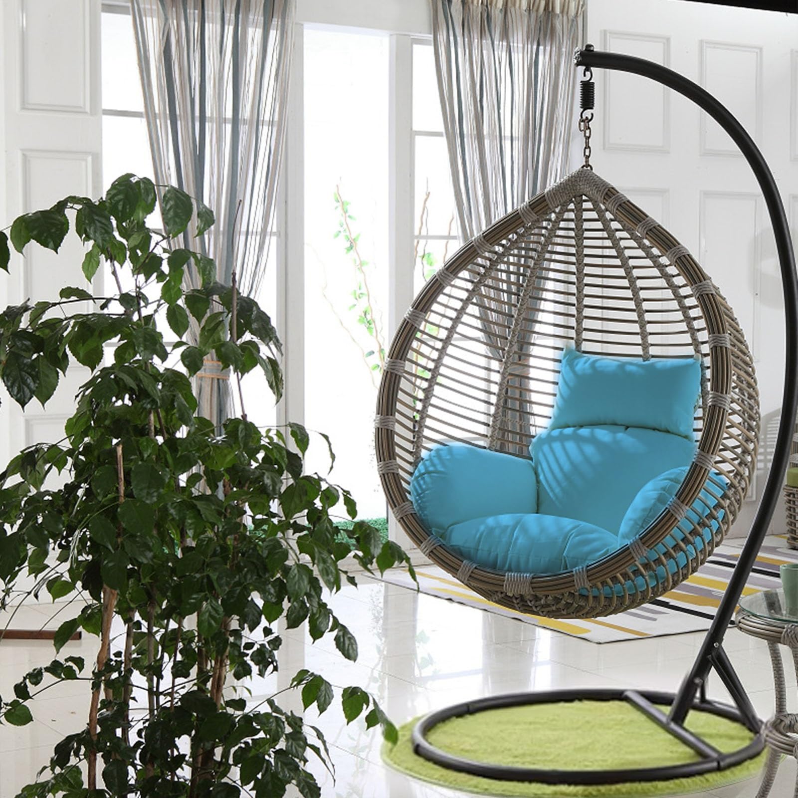 Soft Hanging Egg Chair Cushion - zdejmowana i nadająca się do prania - grube poduszki do użytku na zewnątrz, patio, ogrodu, balkonu - pasuje do większości wiszących koszy (niebieski i szary)
