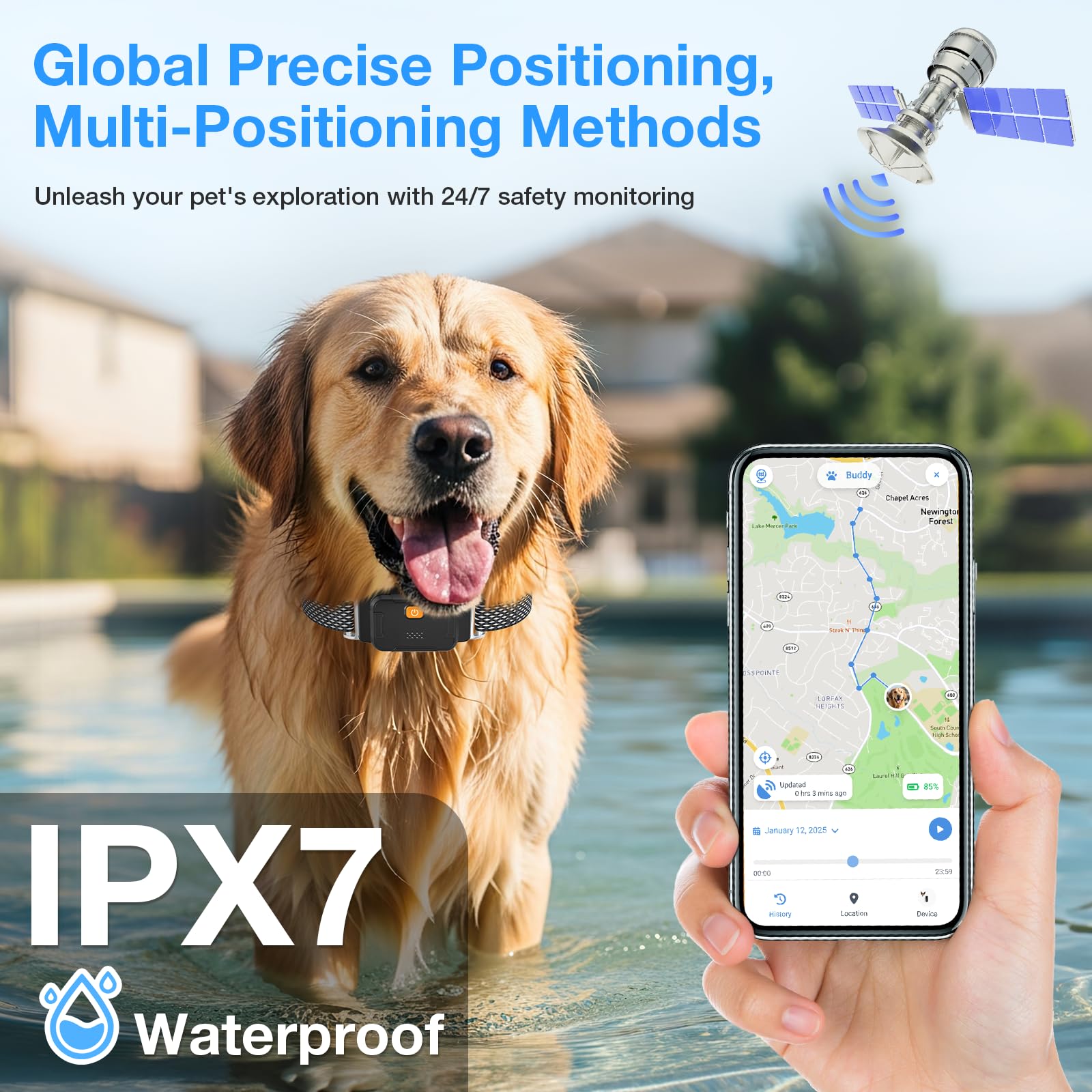 Valla eléctrica para perro, collar de perro con valla virtual inalámbrica, collar inteligente para perro con GPS | AOZOOM Rastreador GPS para mascotas con aplicación, cercas irregulares personalizadas, localizador de mascotas, color negro
