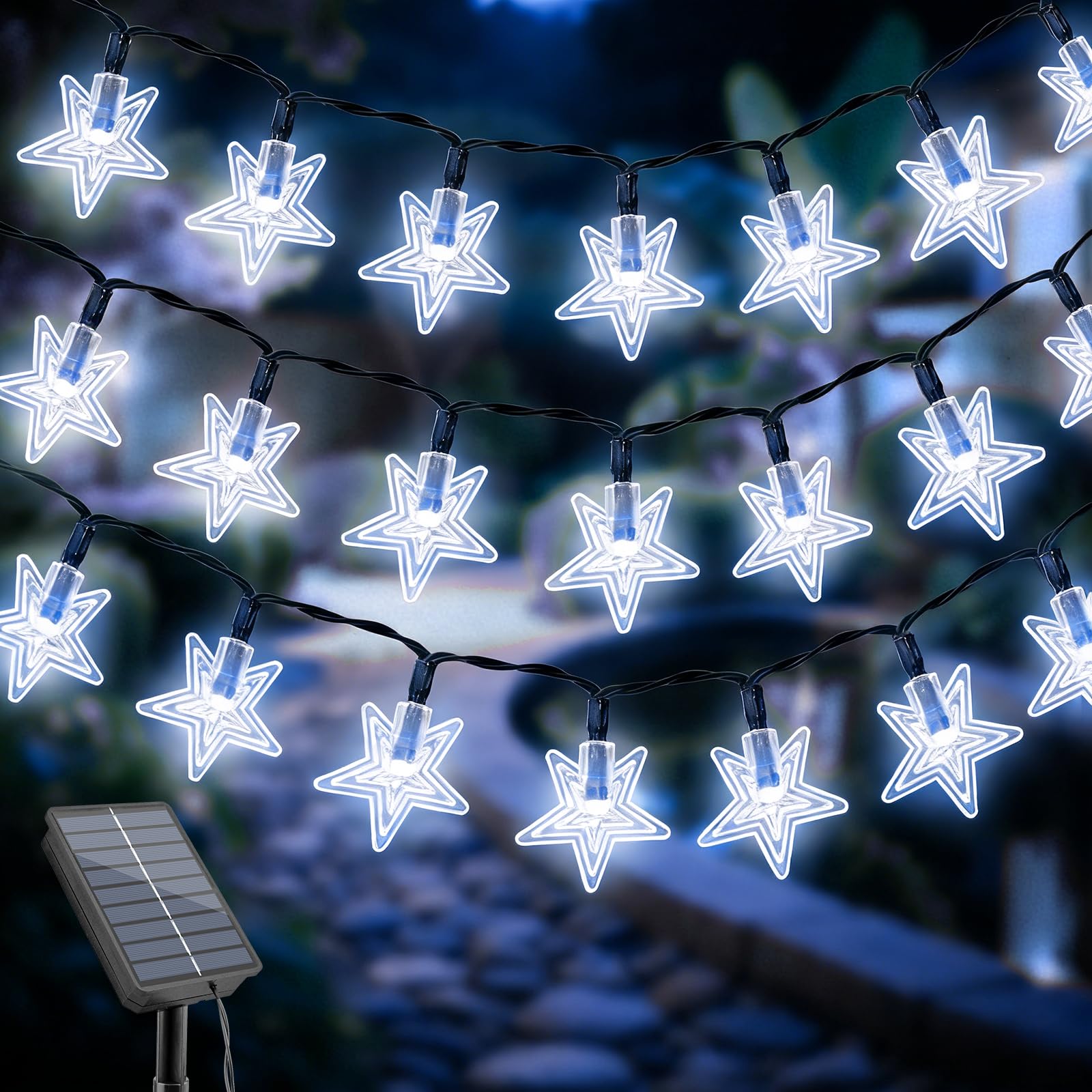 Etopgo Solar Garden Lights Outdoor, 5M 50LED Star String Light Outdoor IP65 Waterproof,8Modes Solar Powered Garden Outdoor Lights for Patio Yard Home Wedding Party