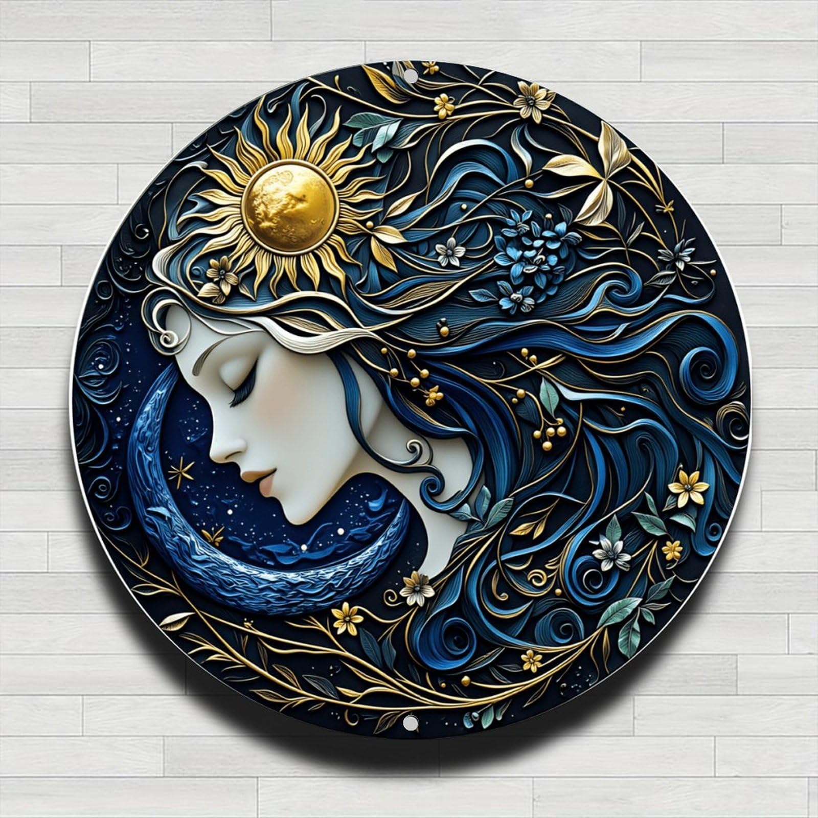 Goddess Of Sun Moon Nature Vintage Rustic Aluminum Metal Round Wall Sign, 8-inch Indoor Outdoor Gifts And Decor for Home, Office, Cafe & Yard Farm