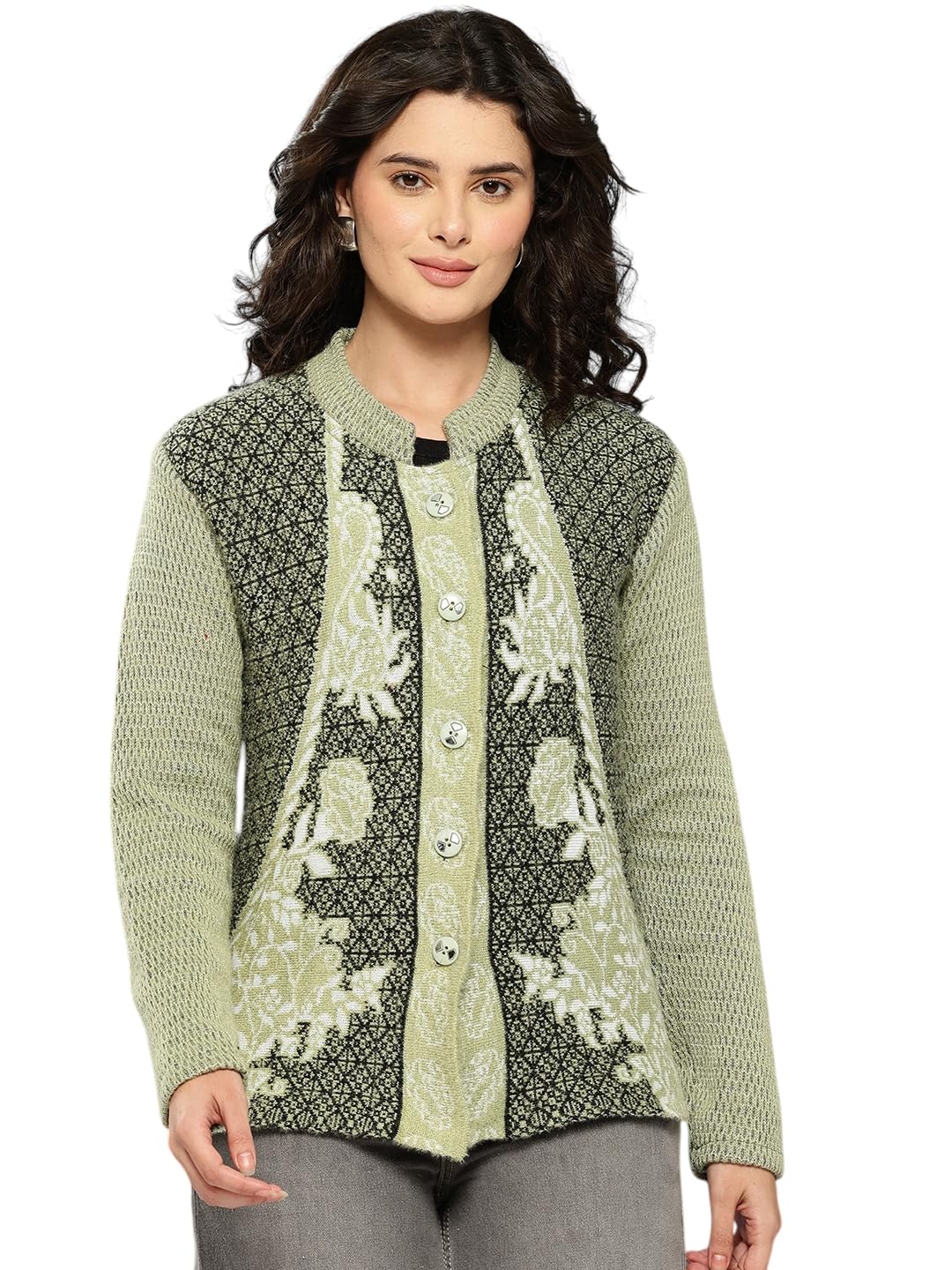 aarika Womens Winter Wear Blue Colour Floral Woolen Cardigan-picture-26