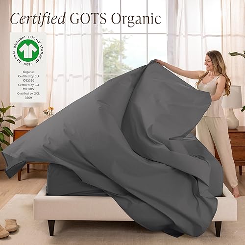 Miniatura 2 de Bare Home Juego de sábanas y fundas de almohada de 100 % algodón orgánico tamaño individual XL, tejido percal de 260 hilos, ligero y transpirable,